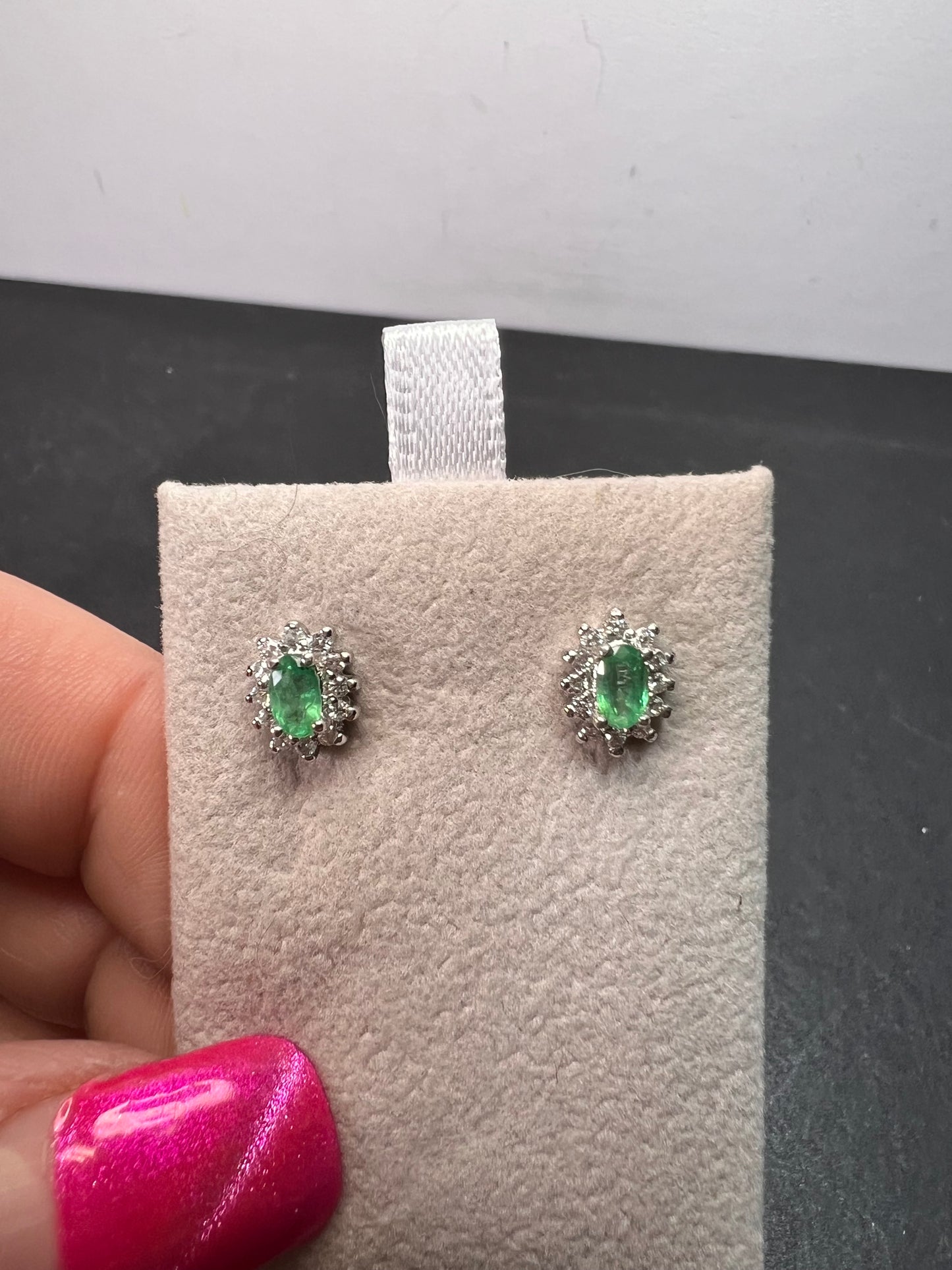 Zambian emerald and zircon sunburst stud earrings in platinum over sterling silver *NEW*