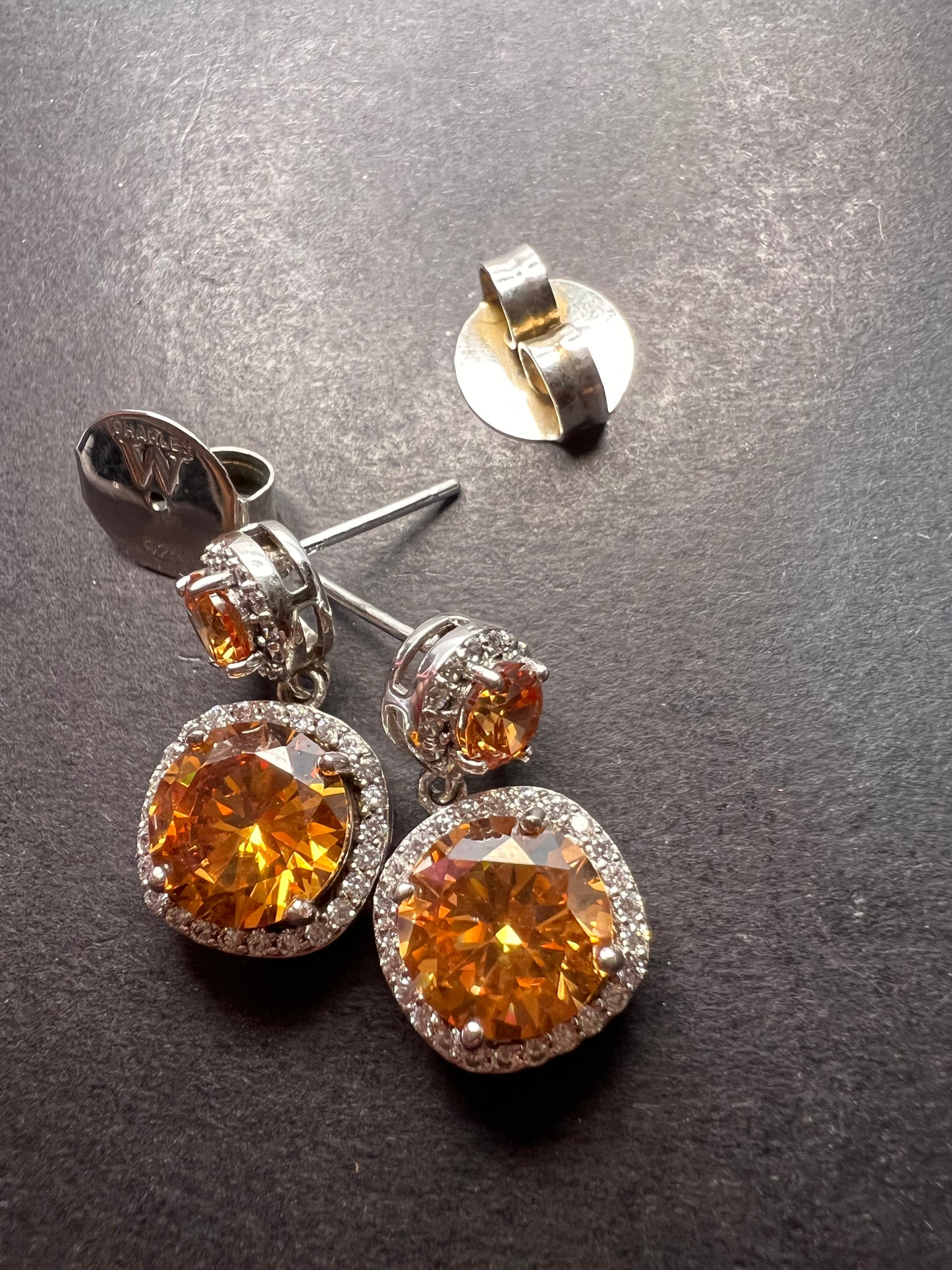 Charles Winston for Bella Luce champagne CZ halo sterling post earrings