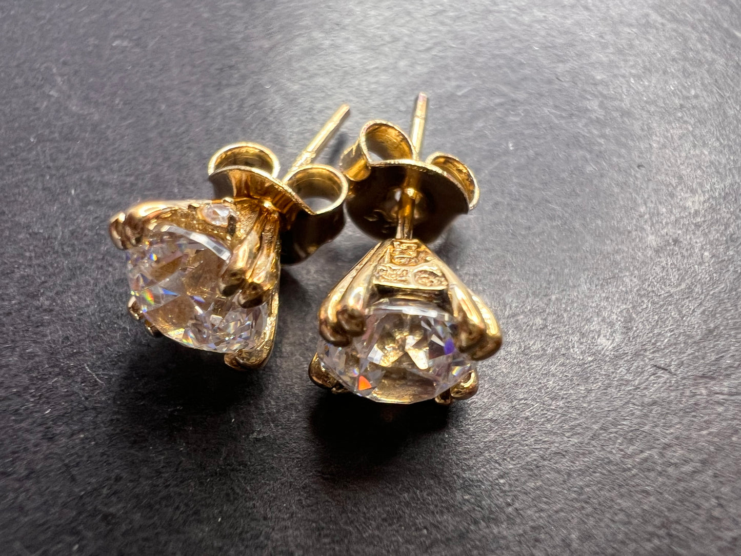 CZ stud earrings in gold over sterling silver