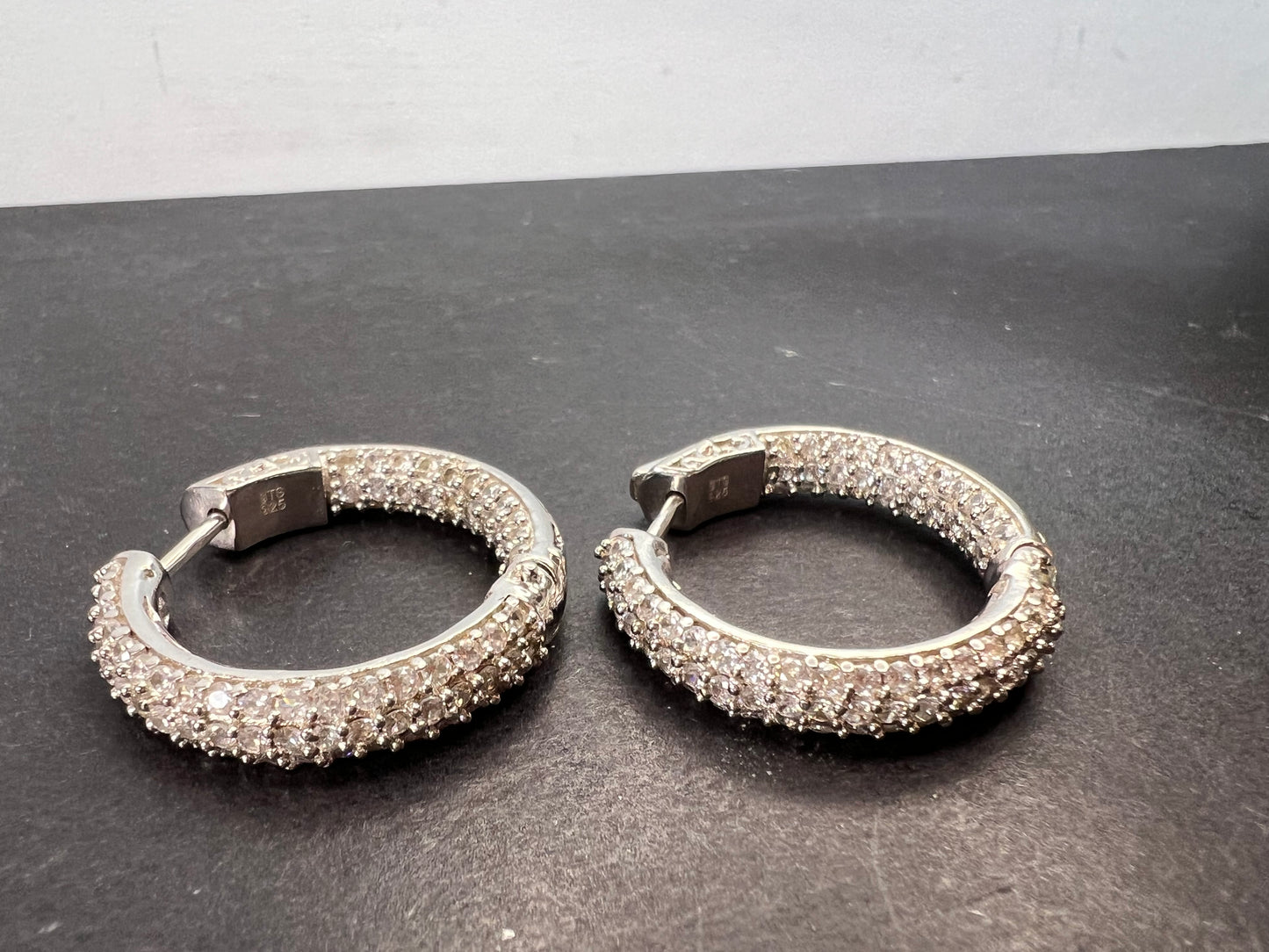 White zircon inside out hoop earrings in platinum over sterling silver 3.50ctw