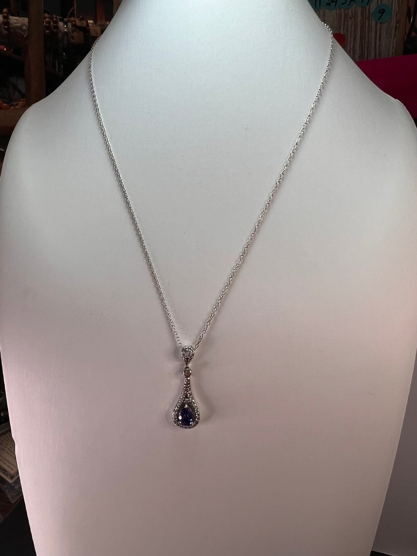 Tanzanite colored CZ teardrop pendant and chain necklace