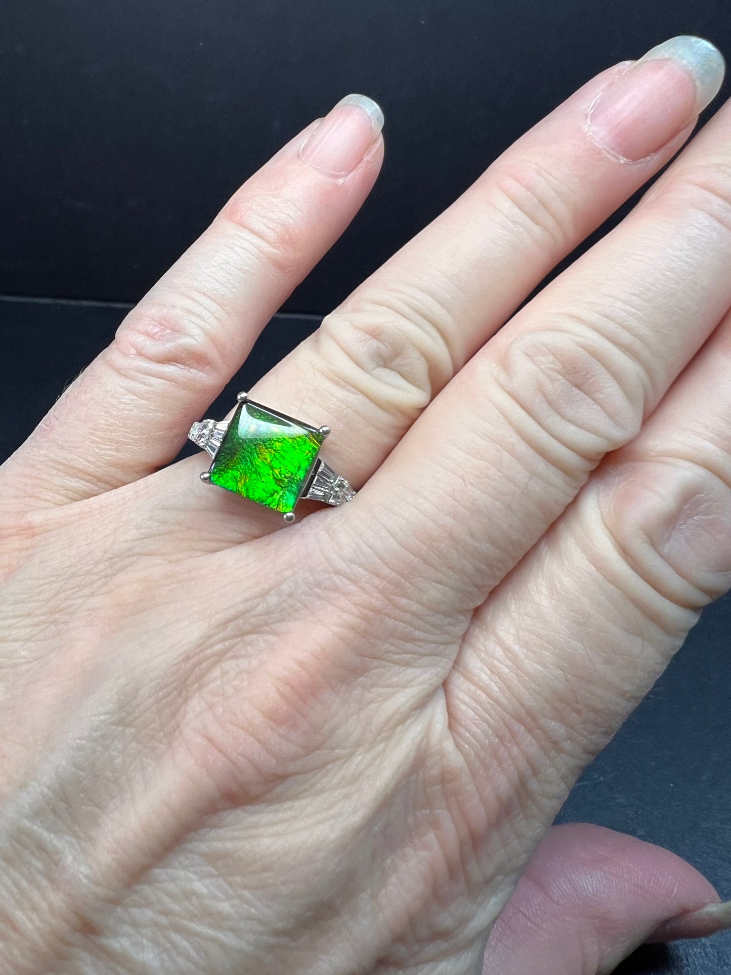 Ammolite and topaz sterling silver ring size 7