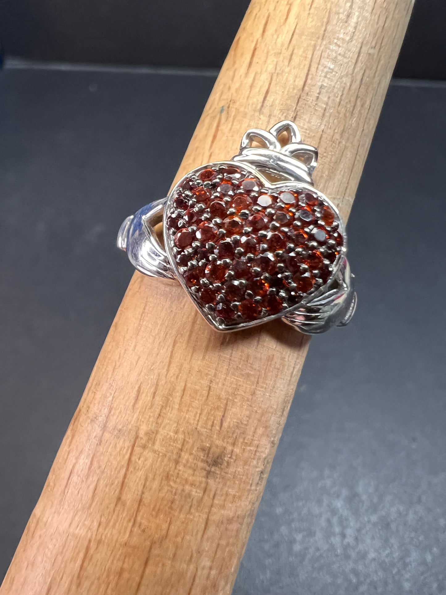 NEW Garnet claddagh ring in rhodium over sterling silver size 7