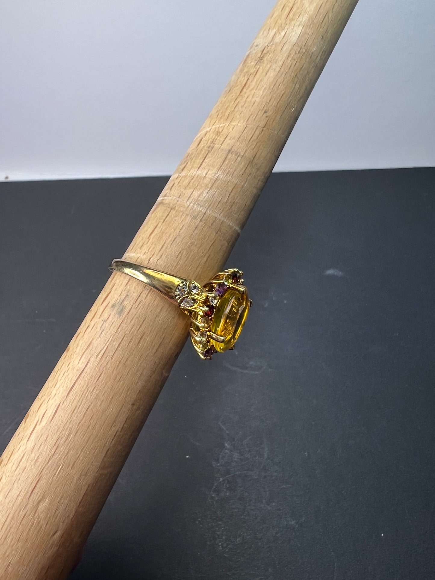 Yellow topaz multi stone gold over sterling silver halo cocktail ring size 8