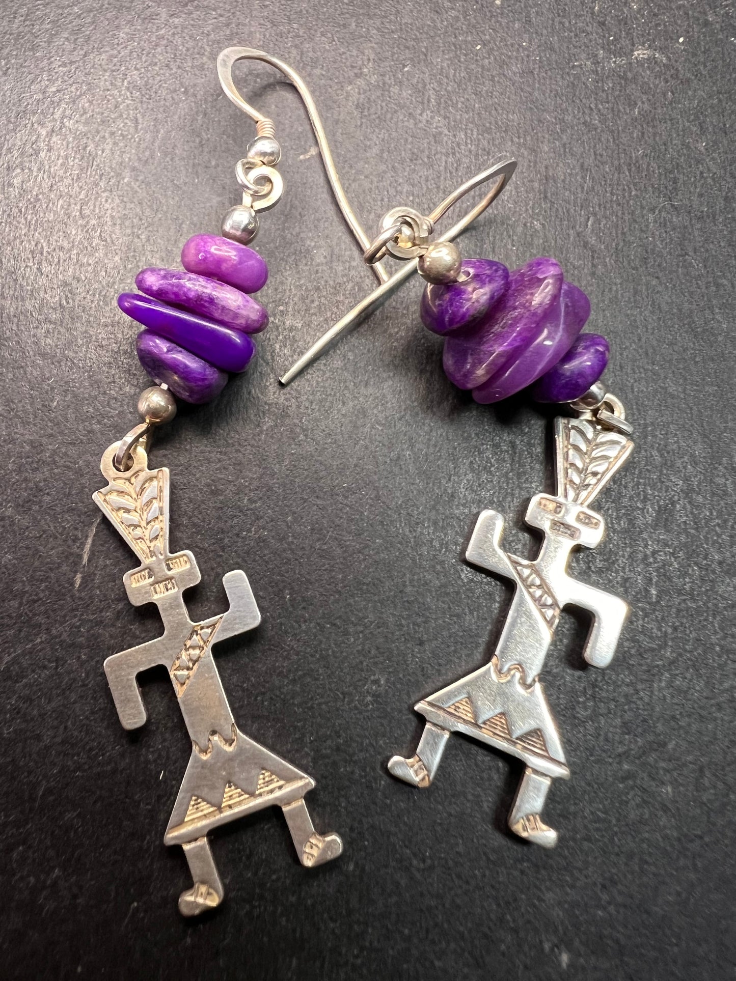 Vintage Sterling Silver Charoite Earrings – Kachina Dancer Dead Stock