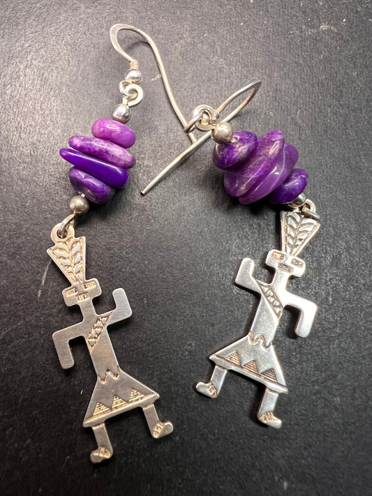 Vintage Sterling Silver Charoite Earrings – Kachina Dancer Dead Stock