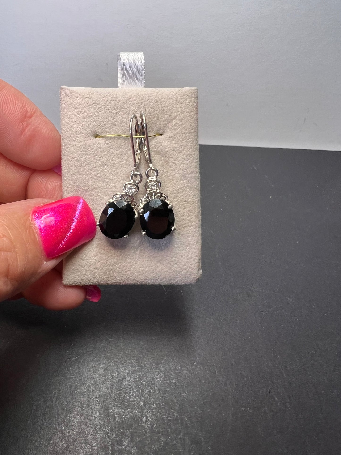 Black spinel lever back Sterling earrings