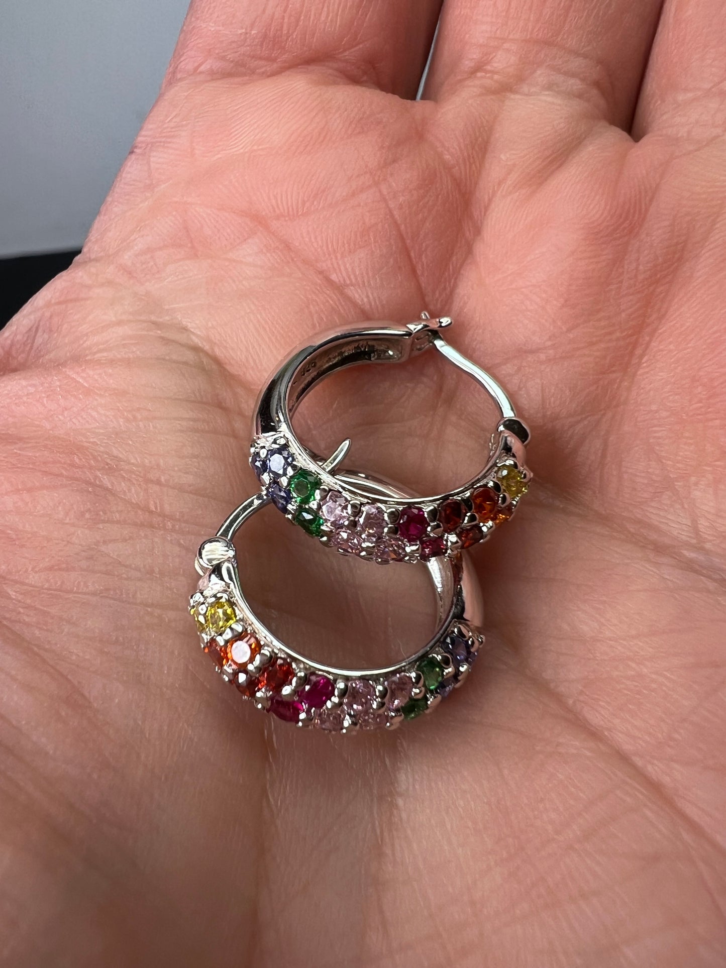 Ruby, tanzanite and multi color ca silver hoop earrings