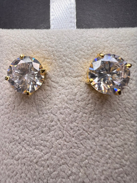 Charles Winston white CZ solitaire 18k gold over sterling silver stud earrings