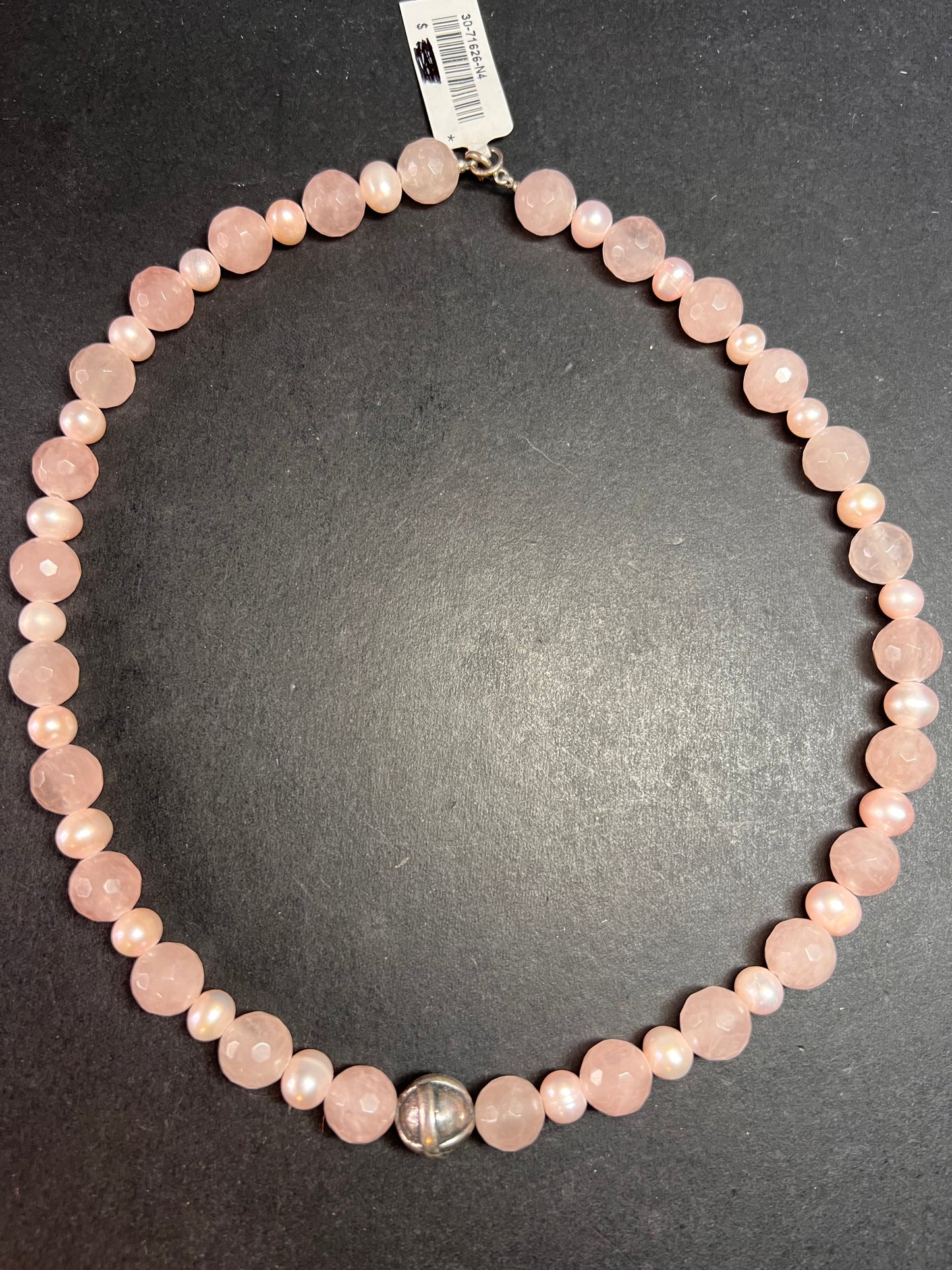 NEW rose quartz and pearl sterling silver necklace