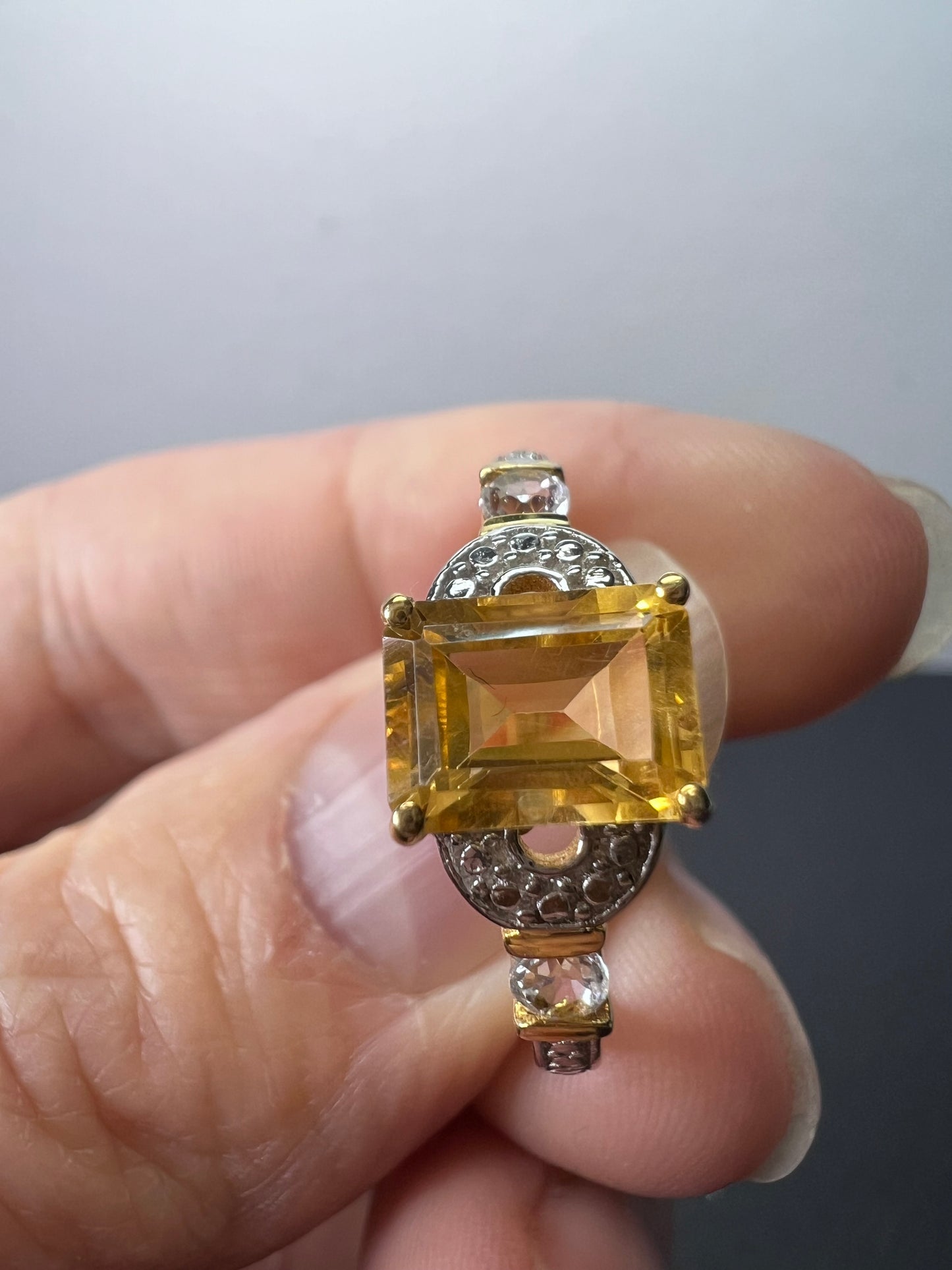 Citrine and white topaz ring in gold over sterling silver size 9