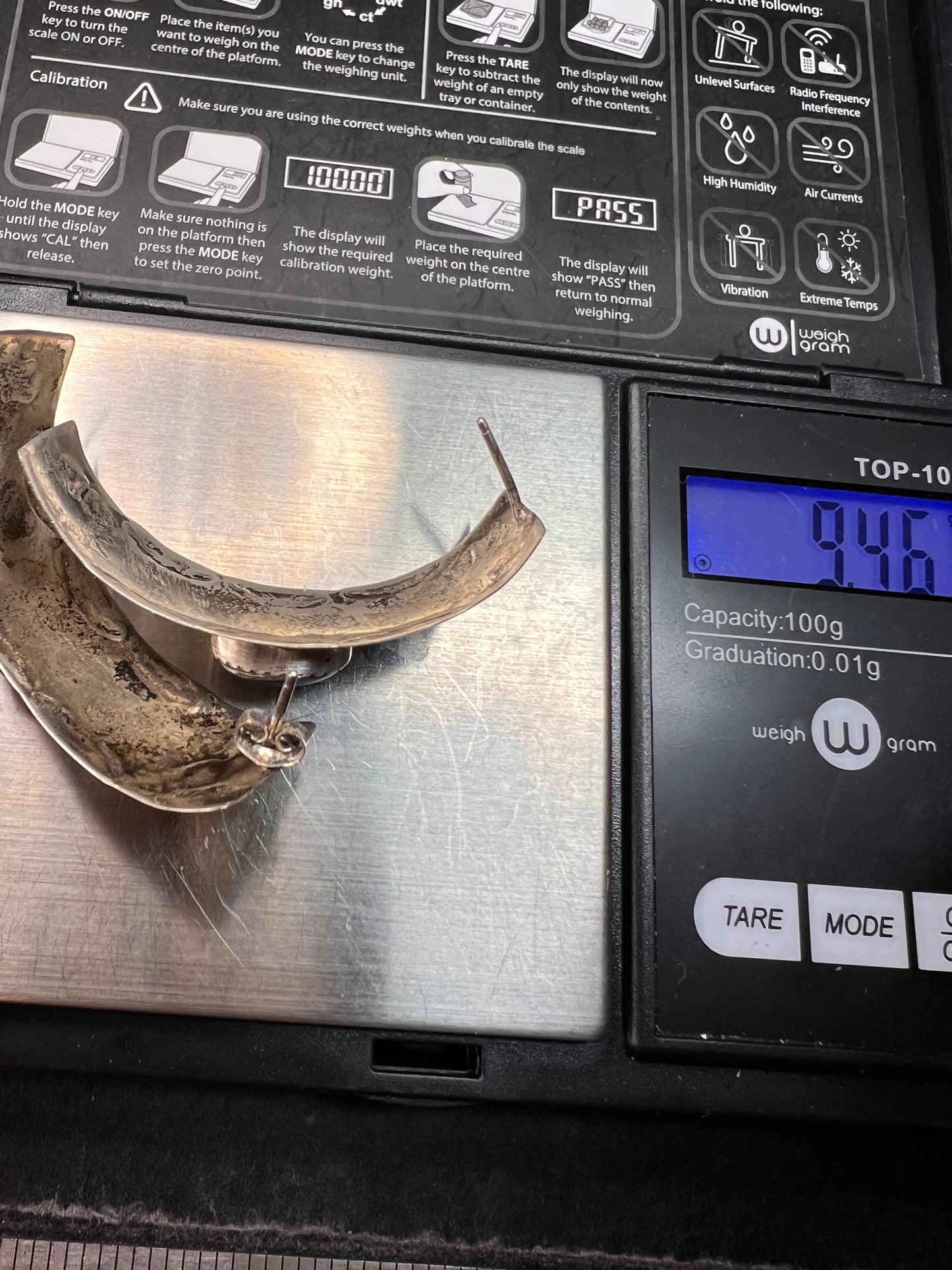 Vintage Sterling Silver Hematite Wide Band Post Earrings Southwestern Handmade