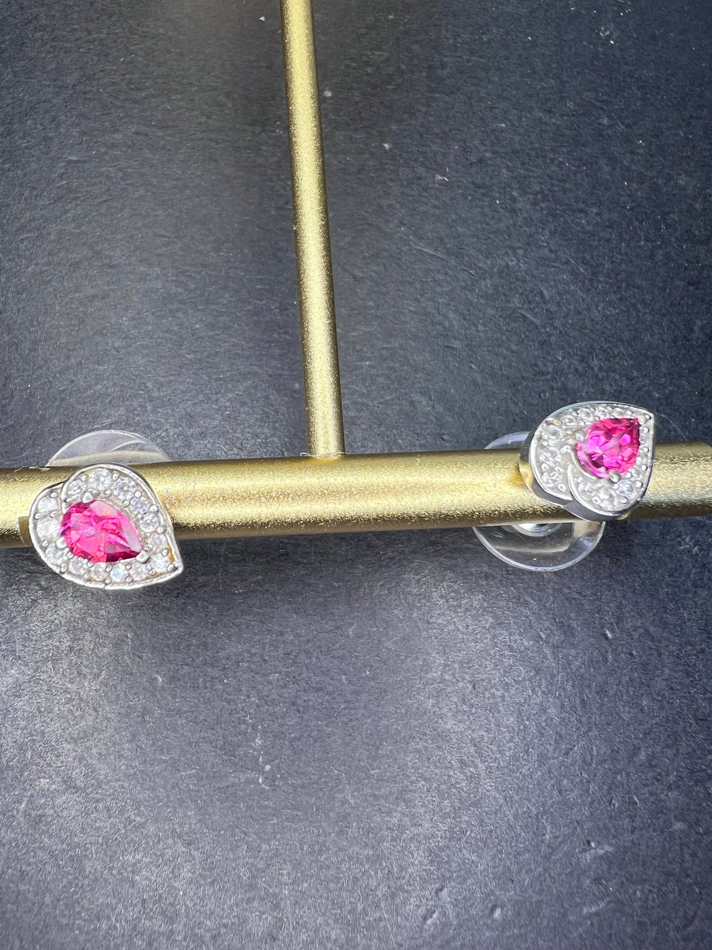 Pink spinel and white topaz silver stud earrings