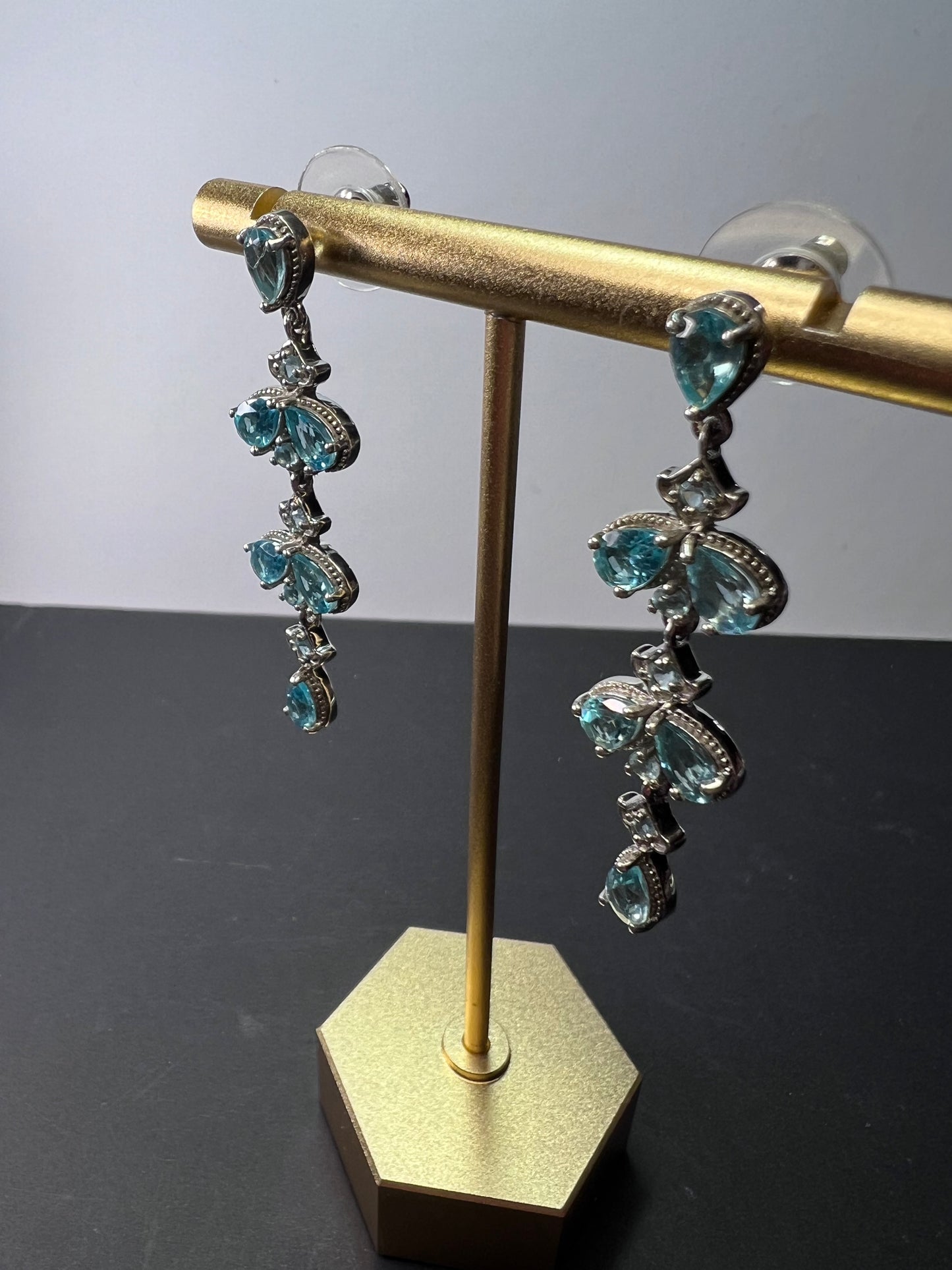 Blue apatite sterling silver chandelier earrings