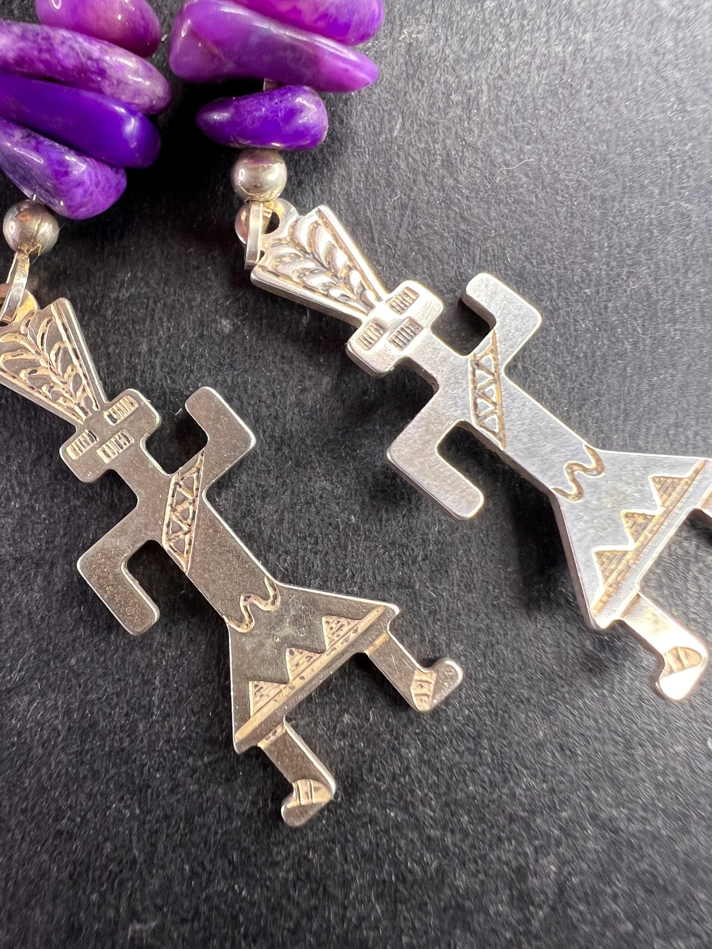 Vintage Sterling Silver Charoite Earrings – Kachina Dancer Dead Stock