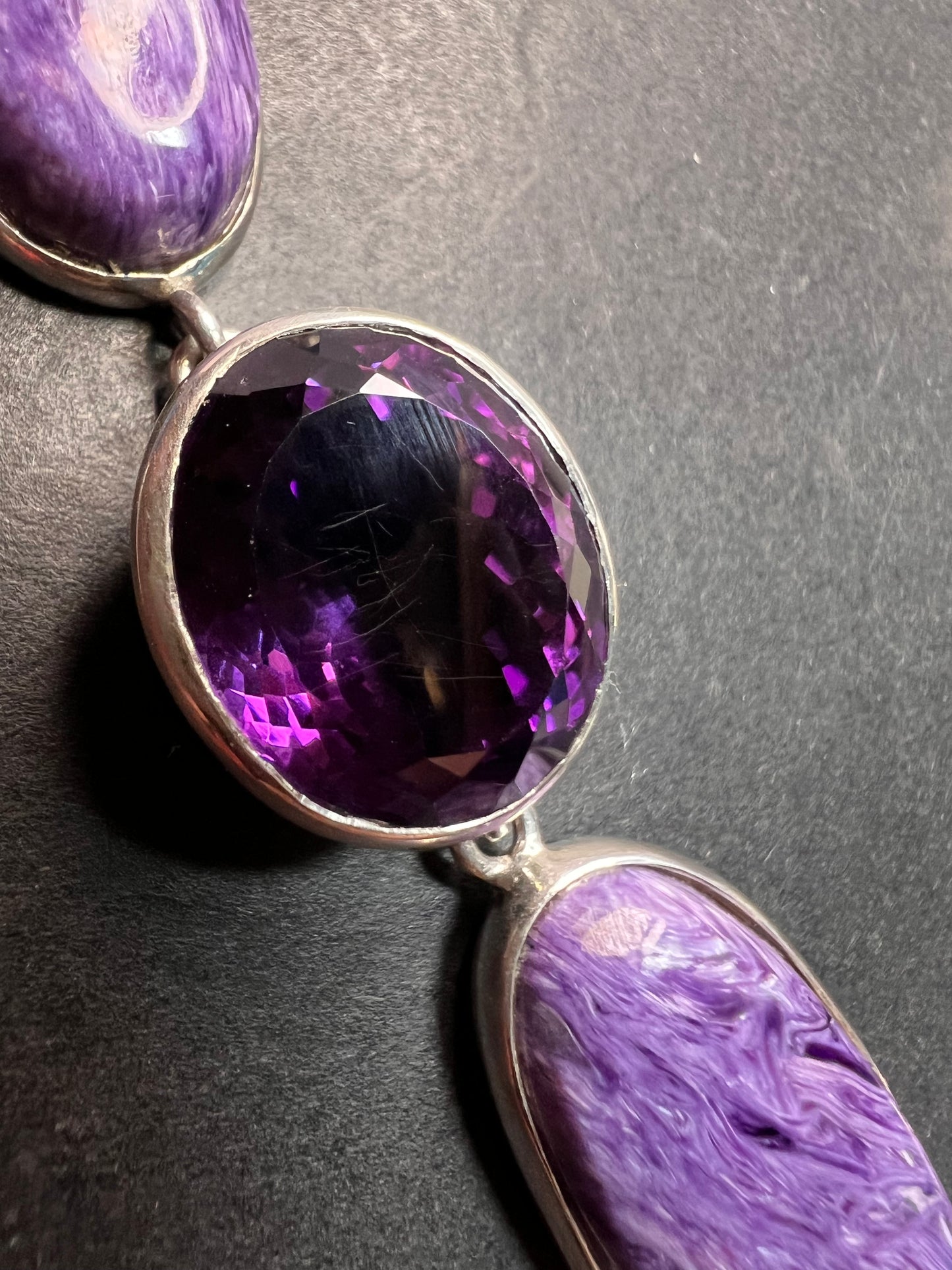 NEW Charoite and amethyst sterling silver necklace