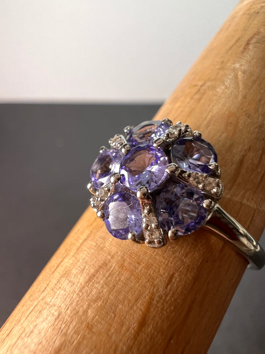 Tanzanite and zircon sterling silver ring size 9