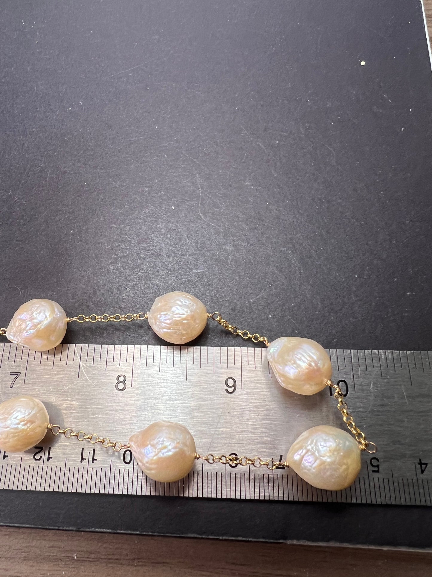 13-15mm baroque pearl station necklace in gold over sterling silver