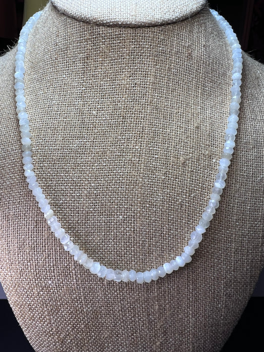 Faceted white moonstone necklace with sterling silver clasp