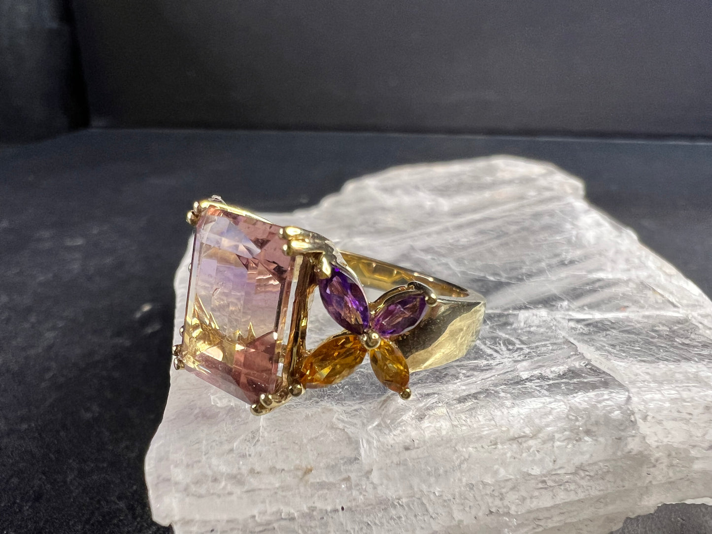 Ametrine Citrine Amethyst Ring Gold Plated 925 Size 7