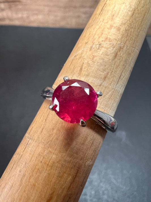 Ruby solitaire sterling silver ring size 7