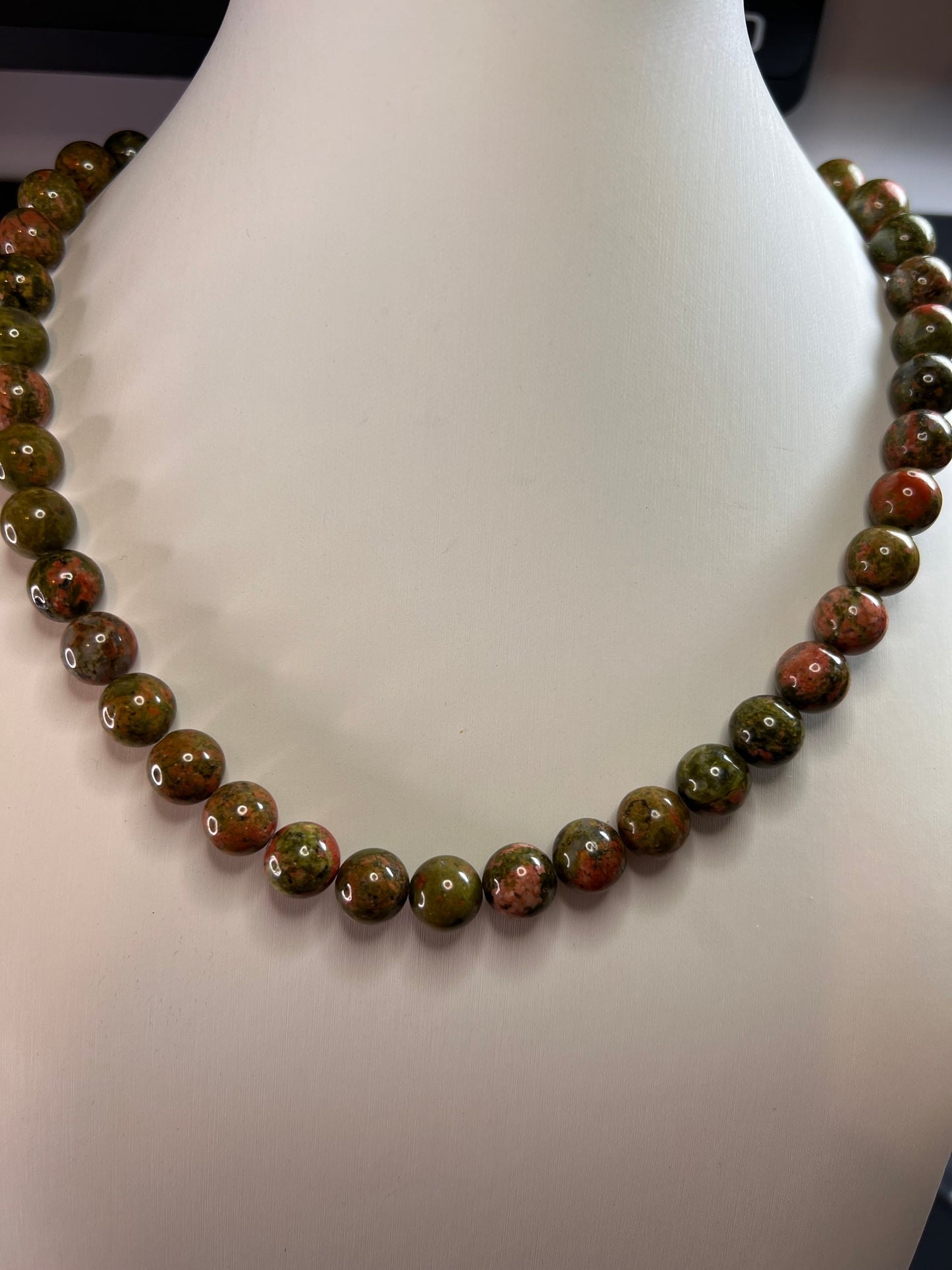 NEW unakite beaded necklace with sterling silver clasp