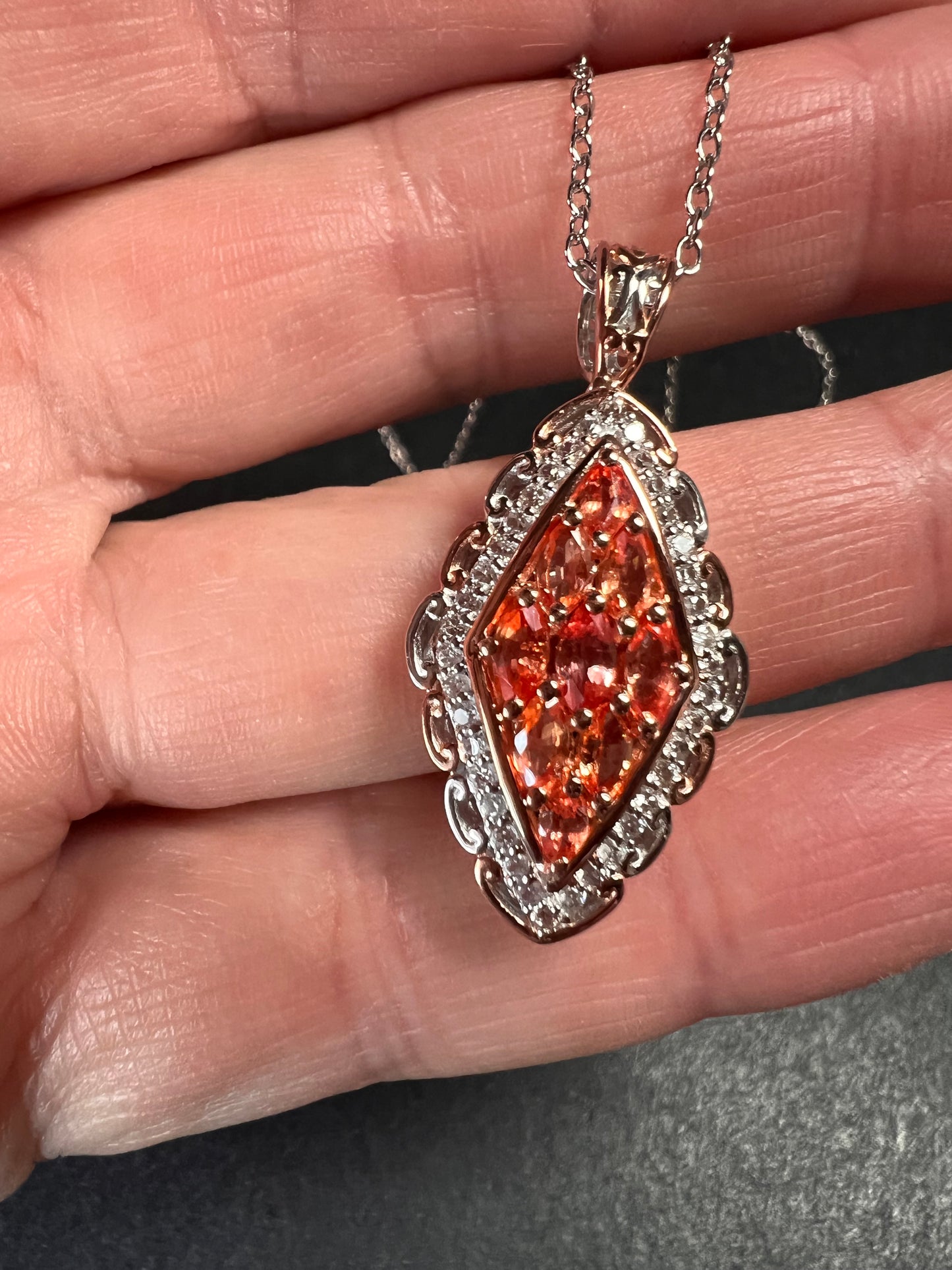 Padparadscha Sapphire Pendant | Sterling Silver Two-Tone | Gems by Valitutti