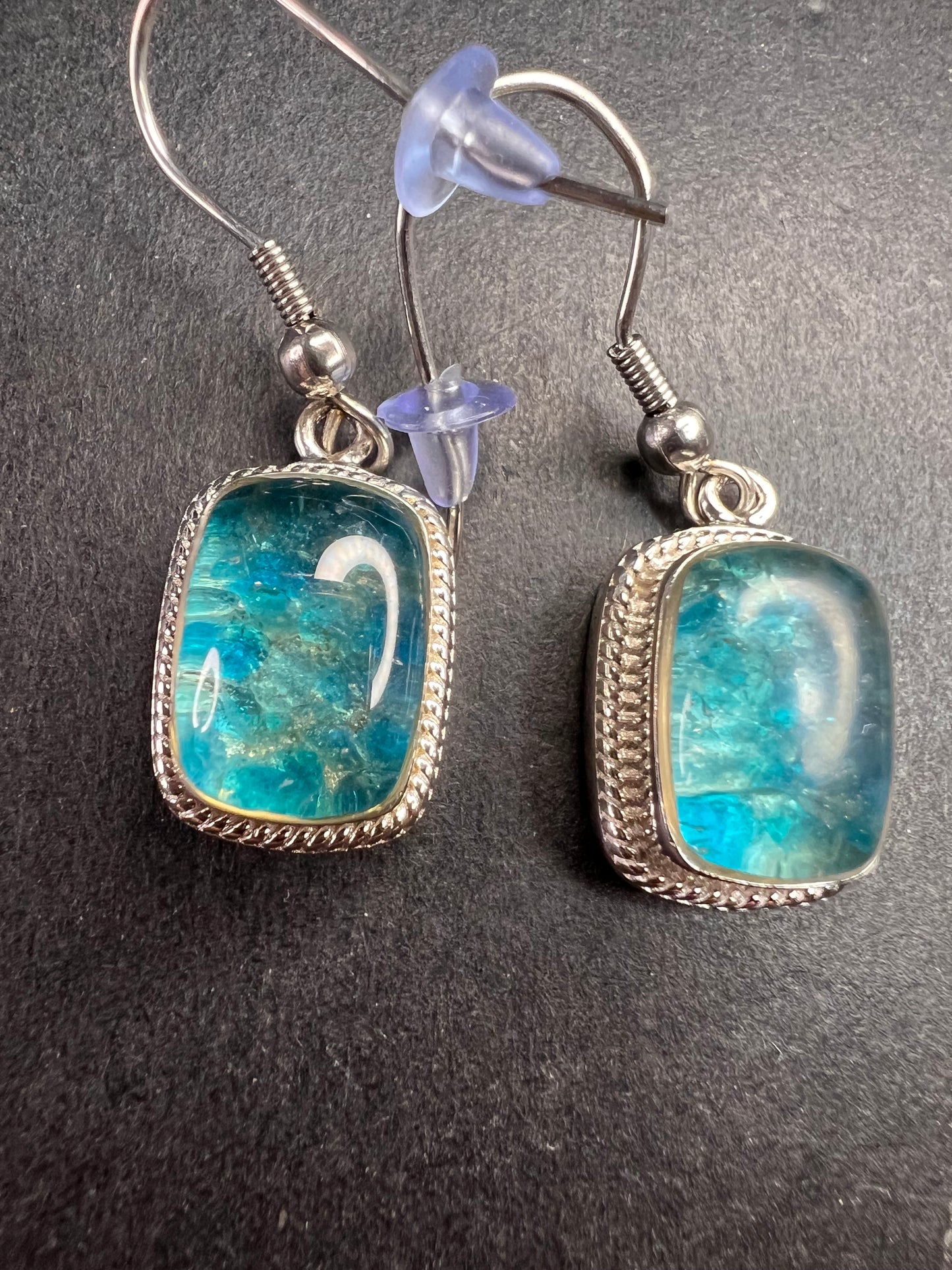NEW neon apatite in matrix in platinum over copper