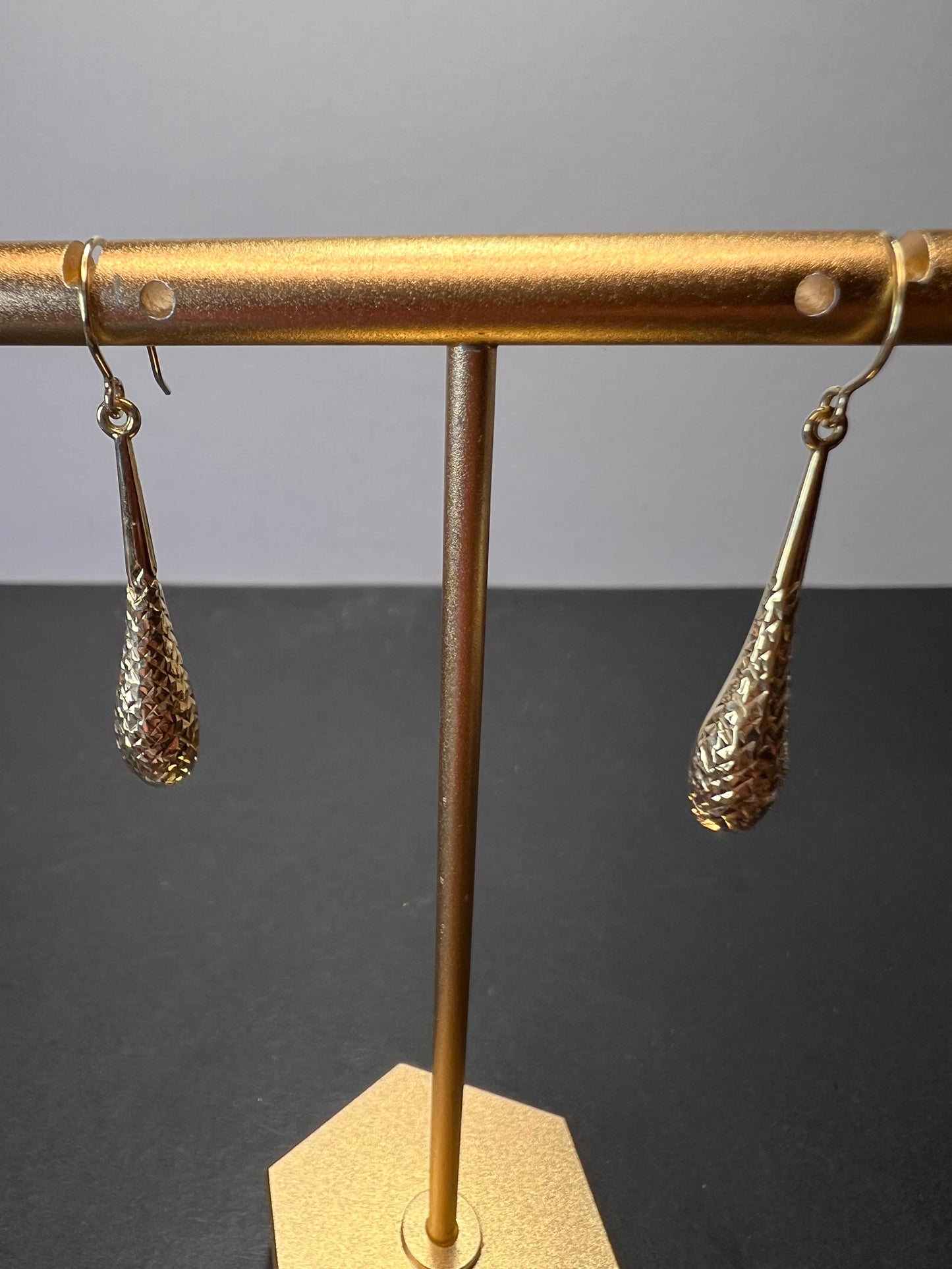 Turkish 10k yellow gold diamond cut teardrop earrings