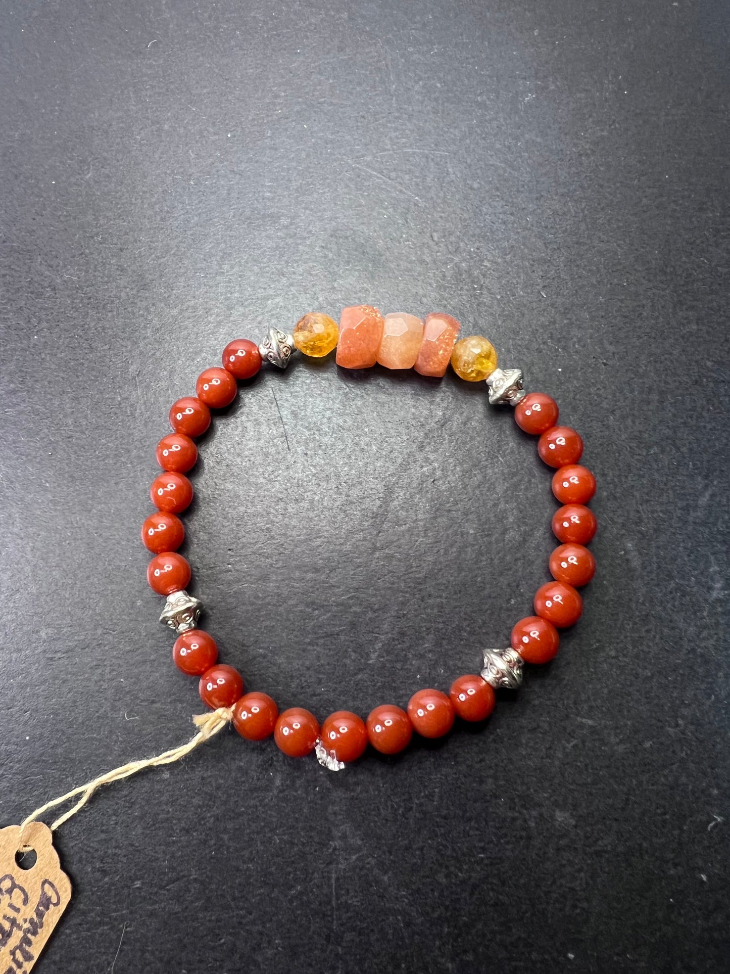 Carnelian, citrine , and sunstone stretch bracelet 7 inch