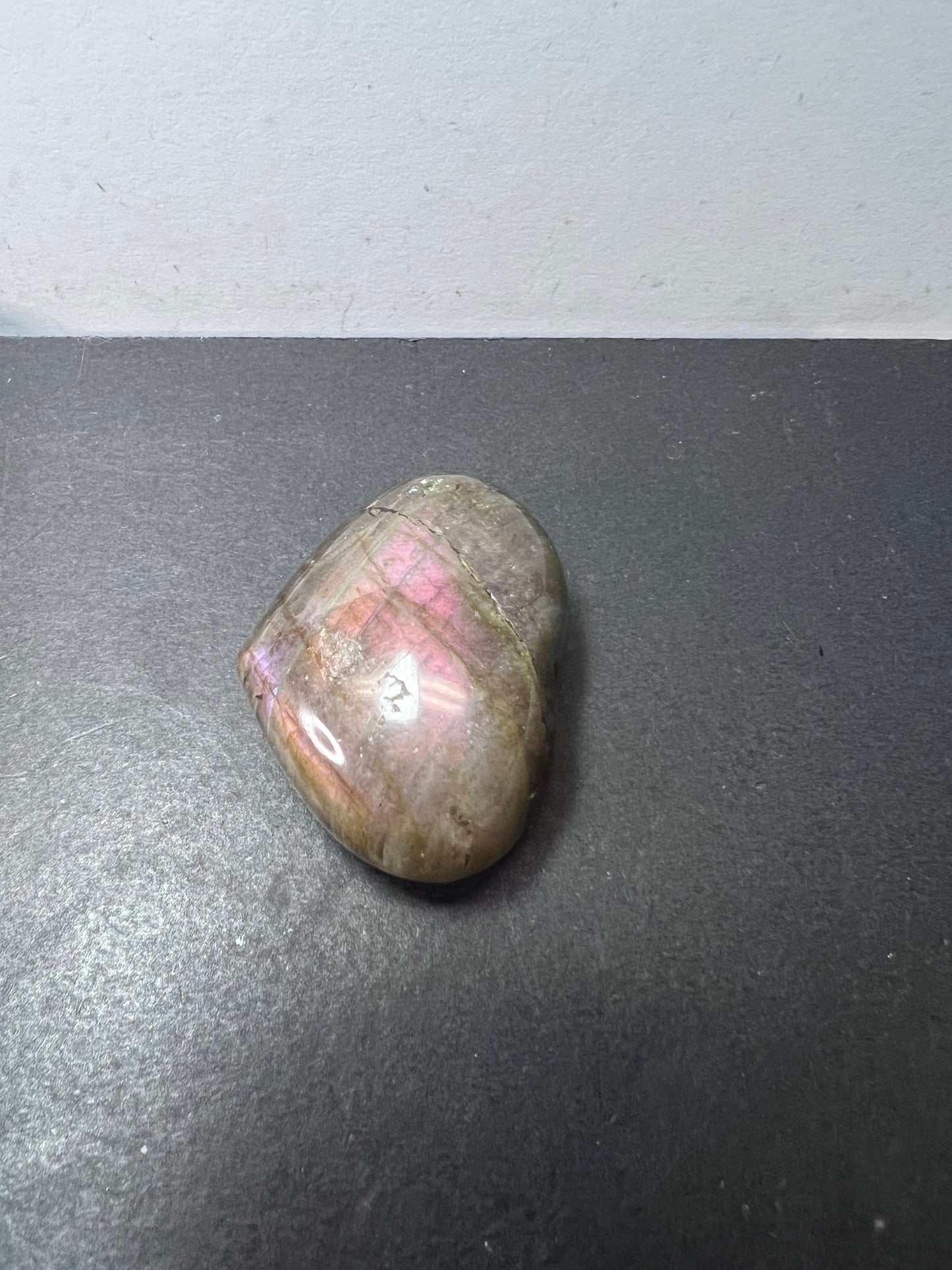 Labradorite heart with pink and purple flash