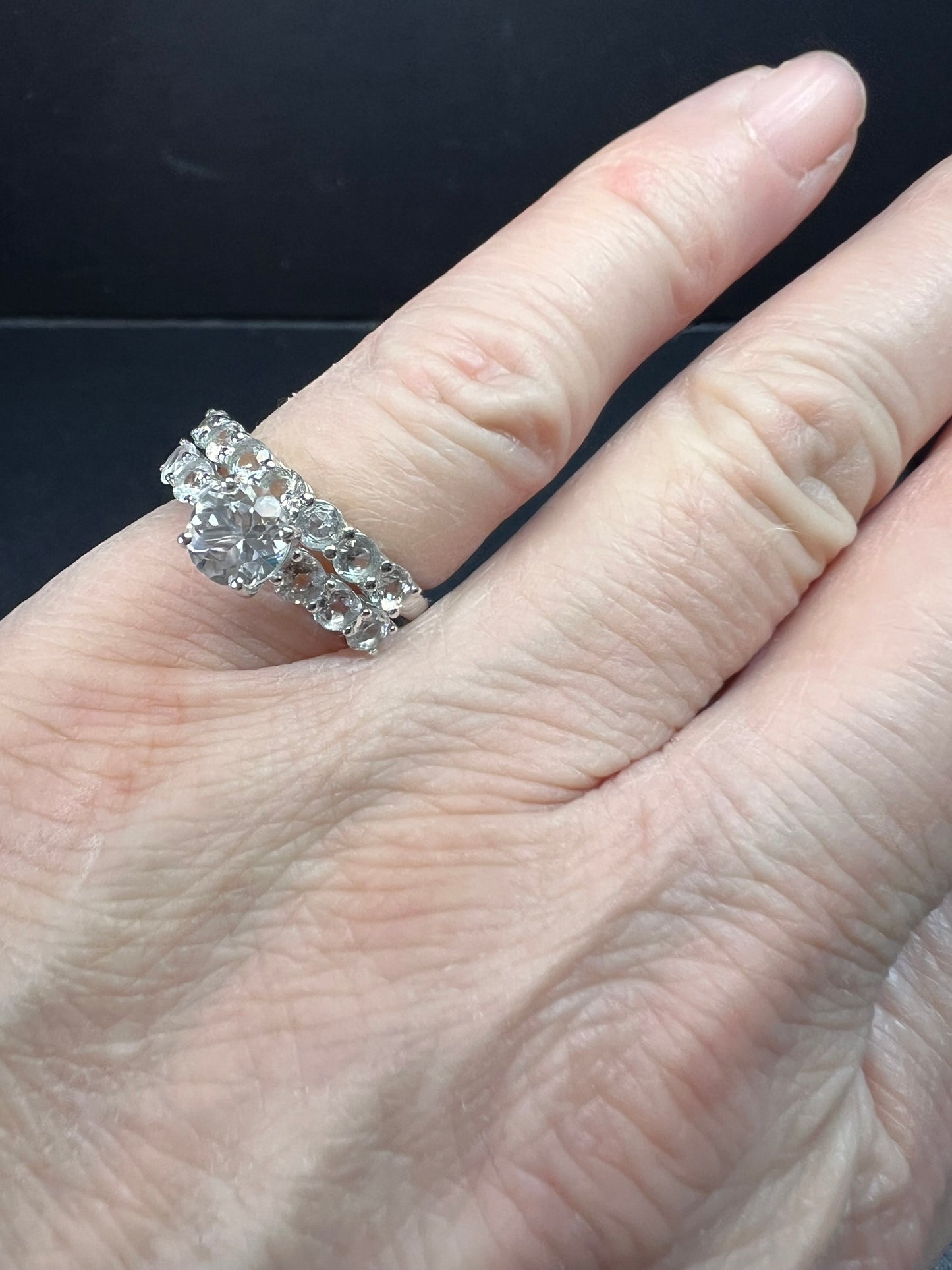 NEW White topaz stackable ring set in platinum over sterling silver size 5