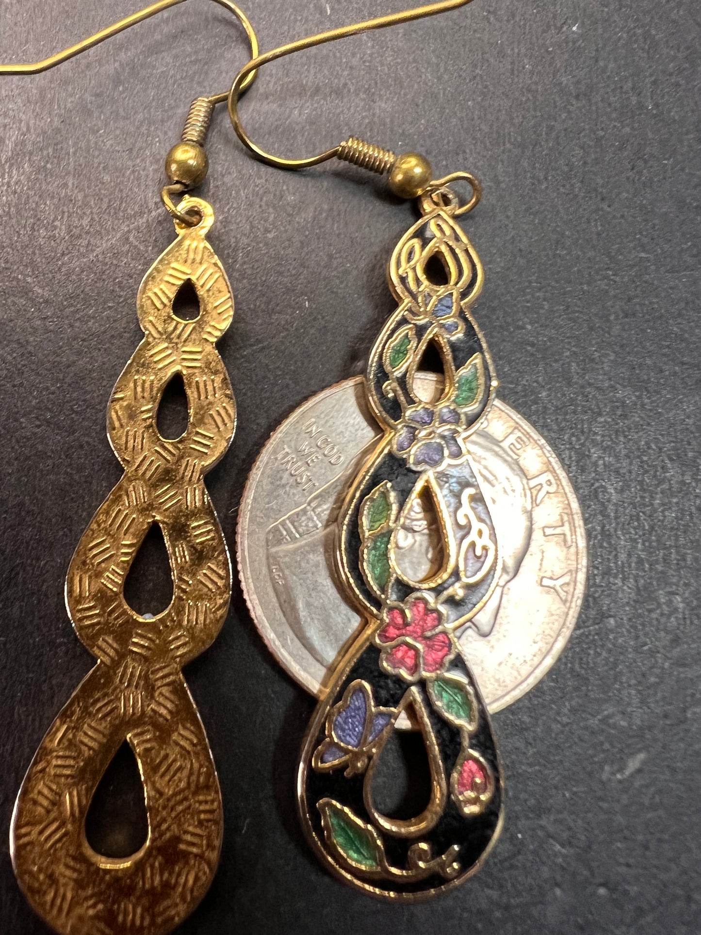 Vintage cloisonné butterfly garden dangling earrings