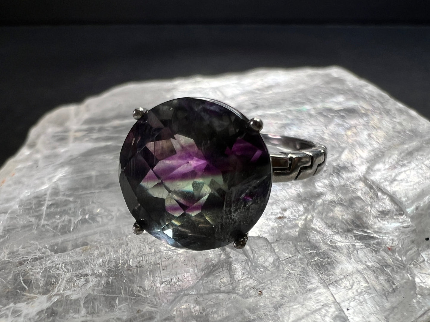 Vintage Sterling Silver Rainbow Fluorite Ring Size 9