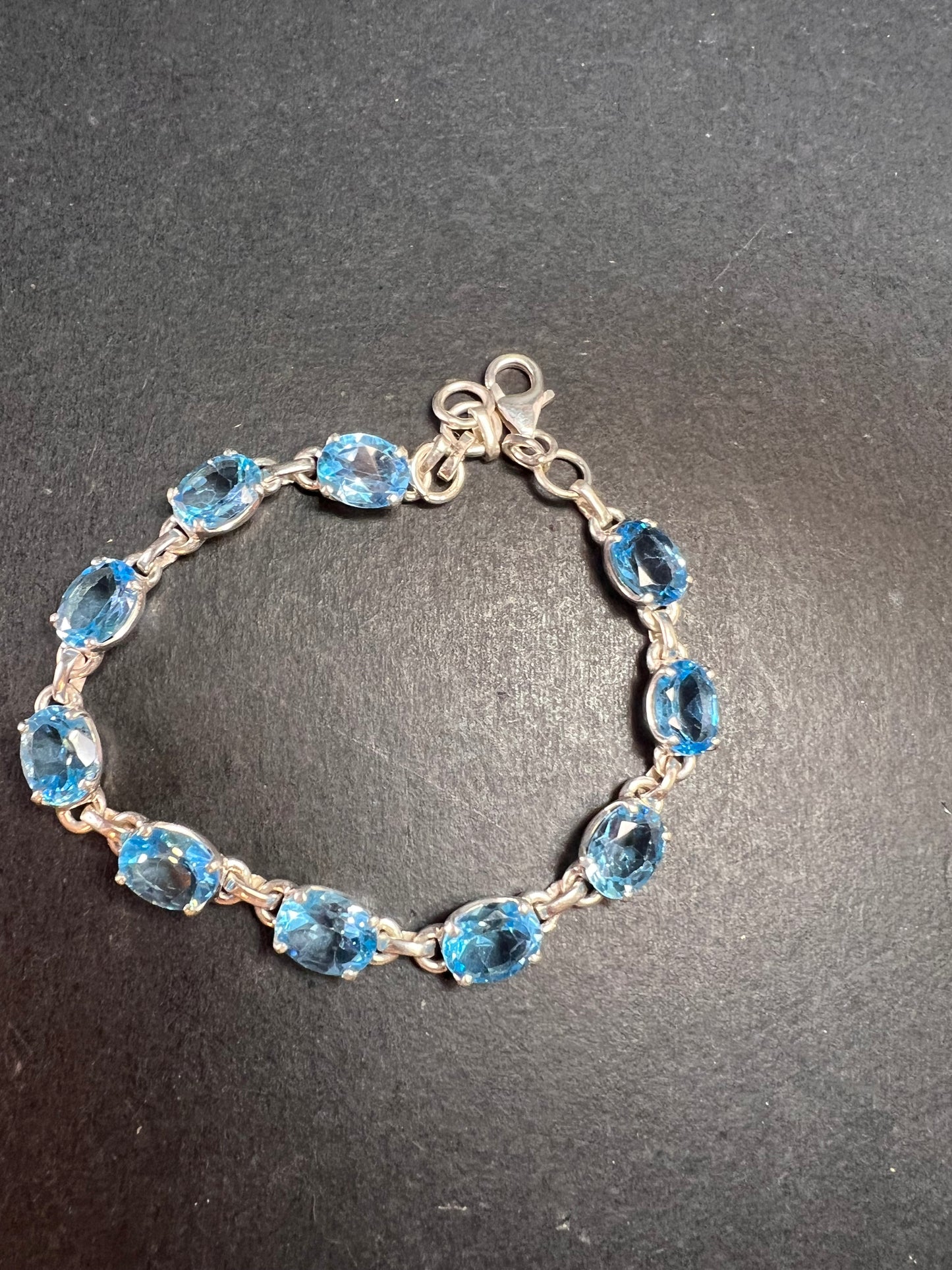 Vintage dead stock Swiss blue topaz sterling silver 8 inch bracelet