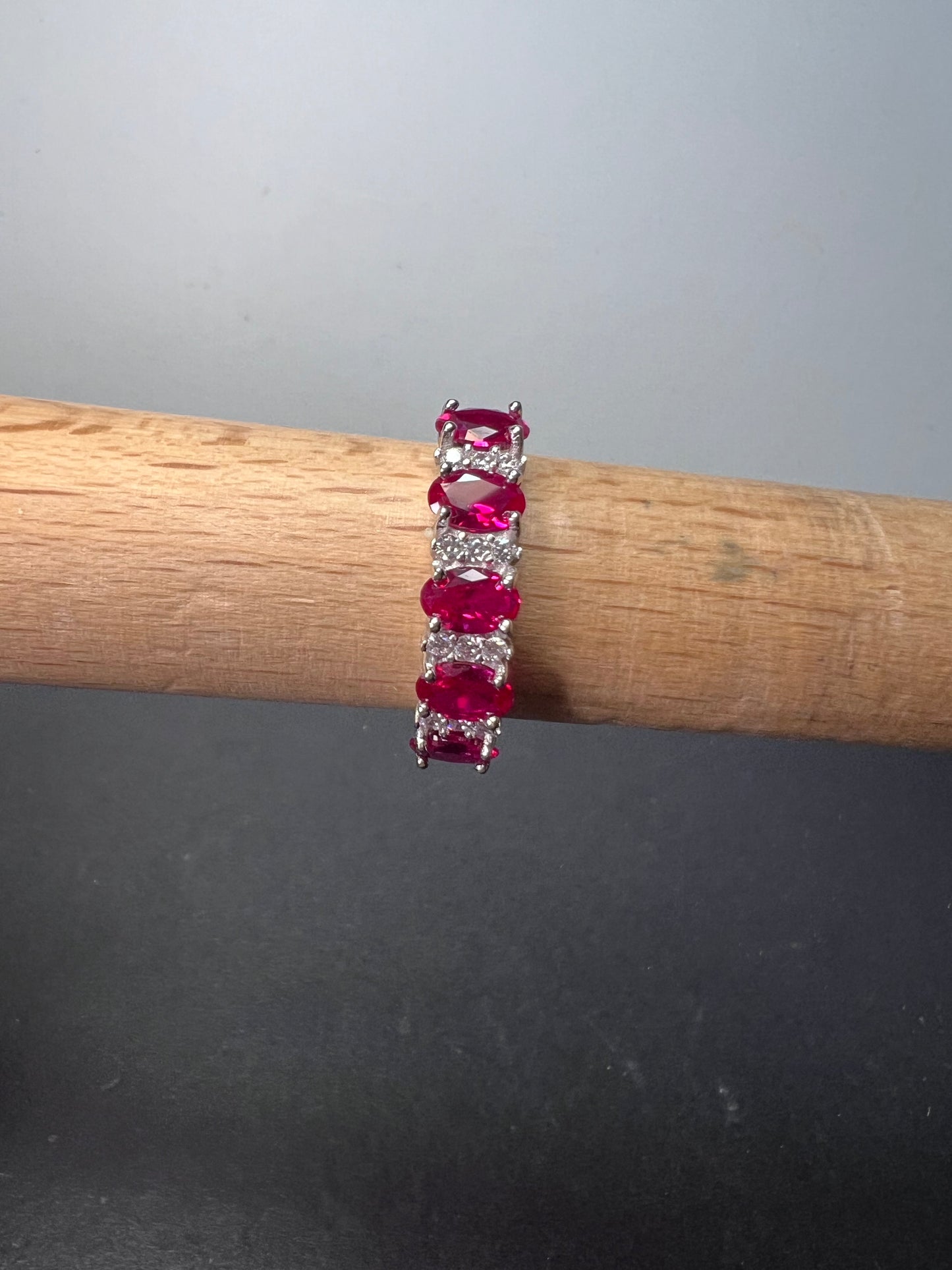 Lab ruby & White Cubic Zirconia Rhodium Over Silver Ring size 10