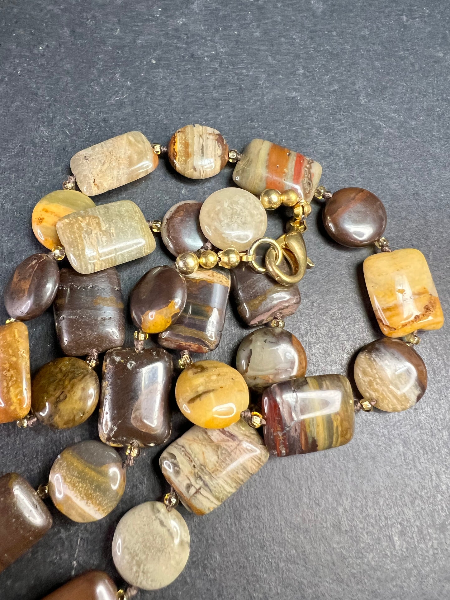 Vintage Petrified Wood Bead Necklace 20” Fossil Wood Earth Tone Jewelry