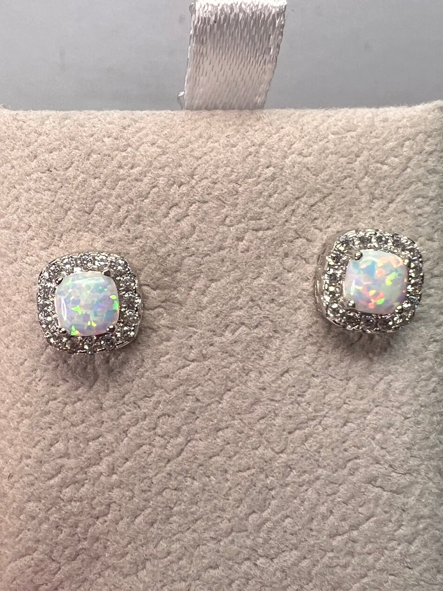 White Lab Created Opal Sterling Silver Stud Earrings 1.54ctw