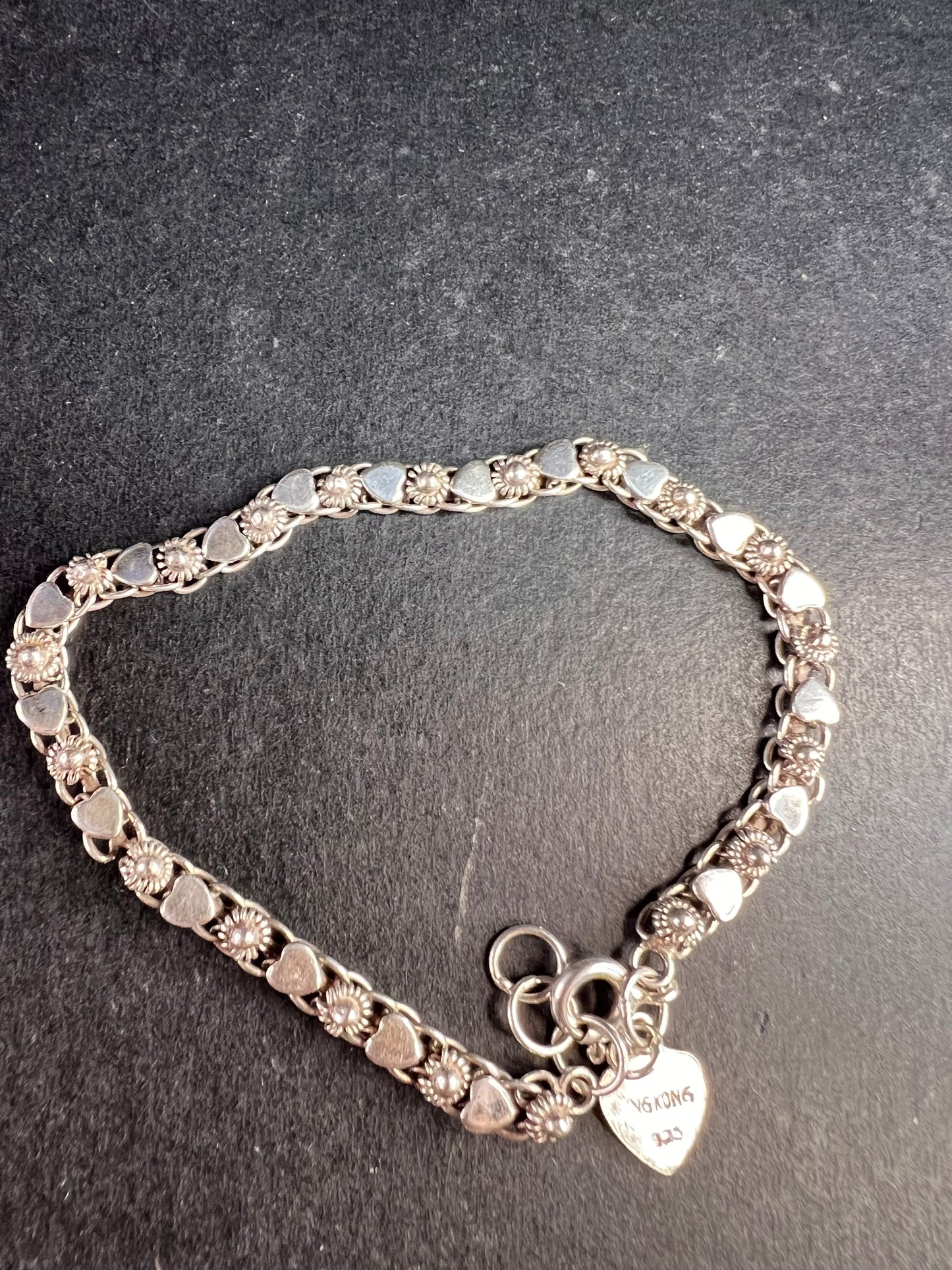 Vintage Cannetille and hearts sterling silver bracelet with charm