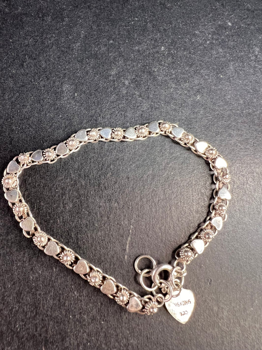 Vintage Cannetille and hearts sterling silver bracelet with charm