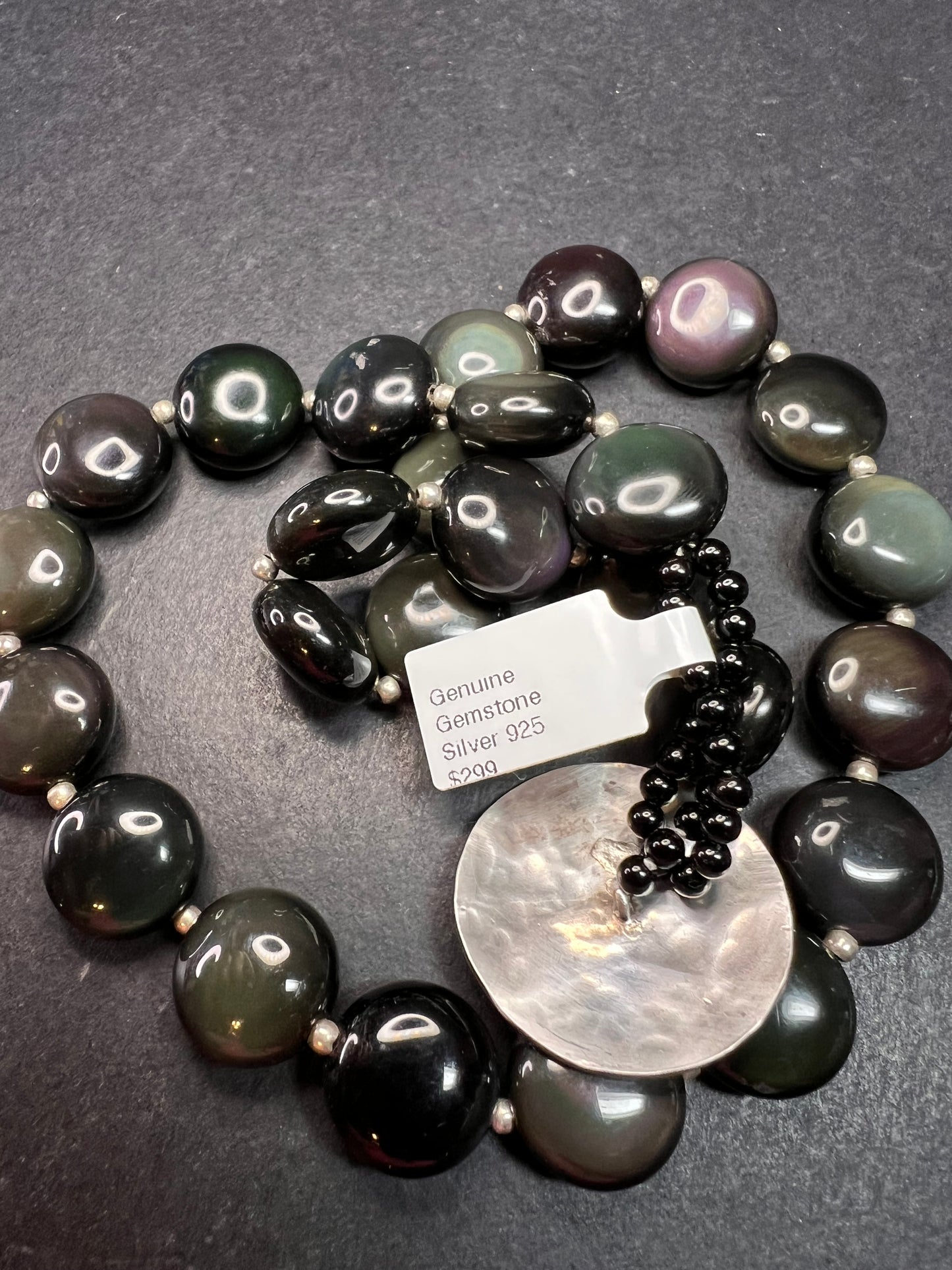 NEW rainbow obsidian and sterling silver necklace