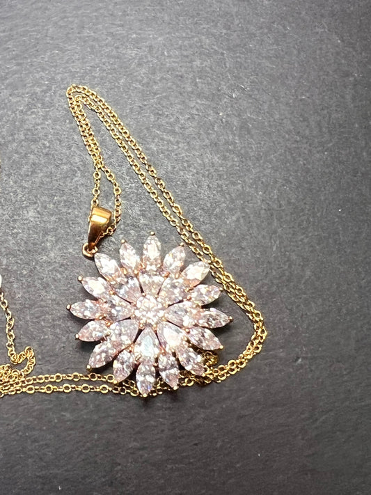 Marquise CZ flower pendant gold over sterling silver with 18 inch chain necklace