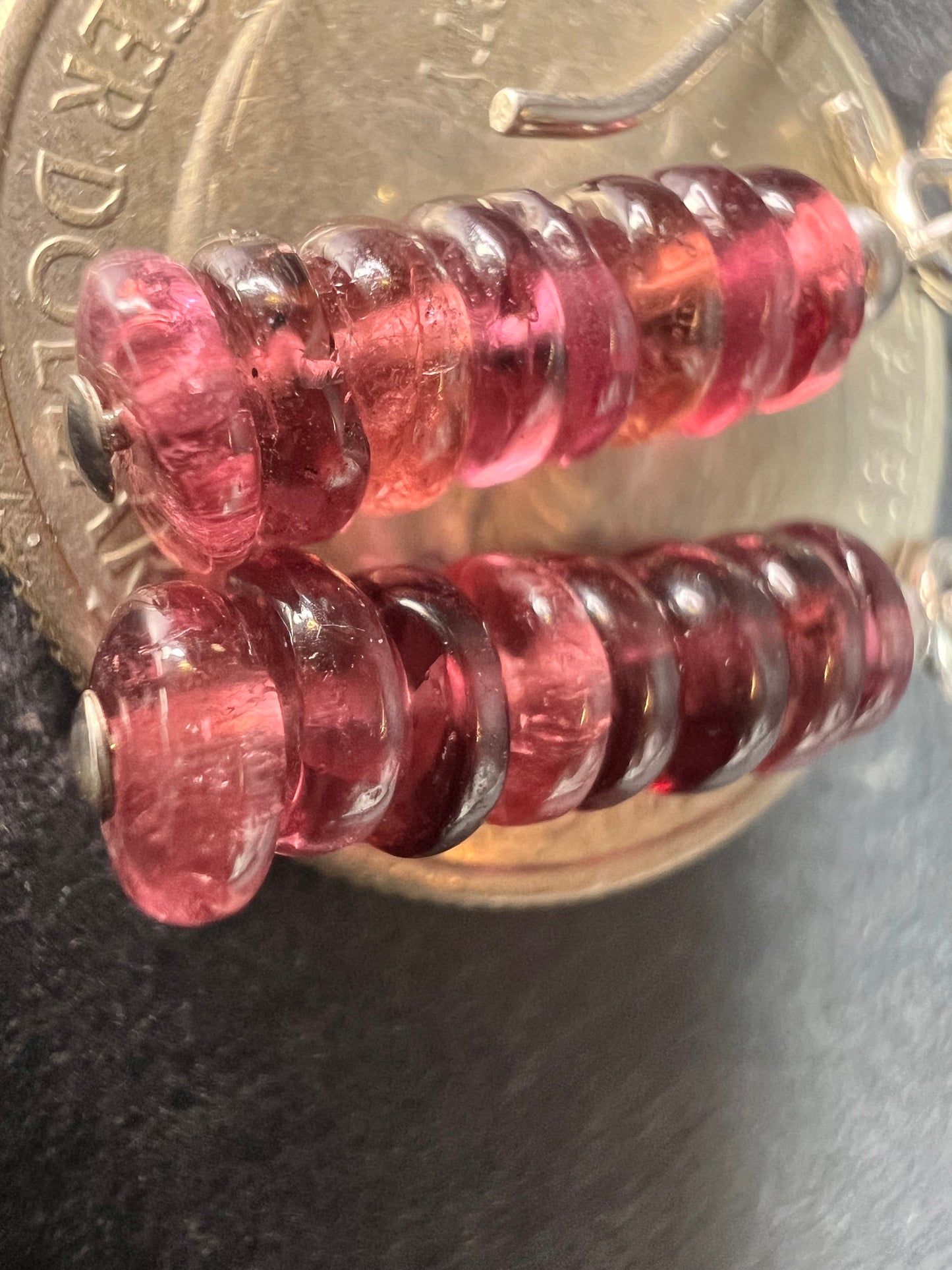 Sterling Silver Pink Rubellite Tourmaline Heishi Drop Earrings