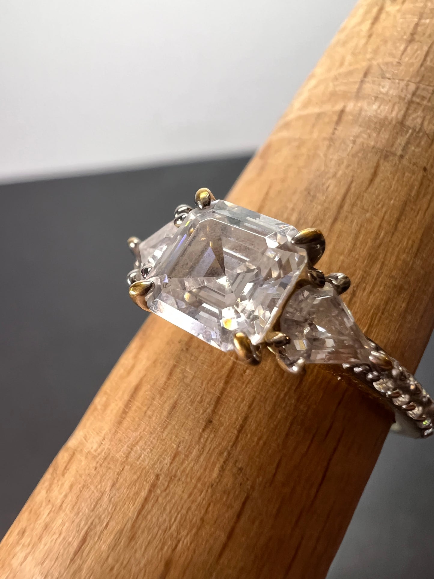 Asscher cut CZ ring in gold over sterling silver size 8