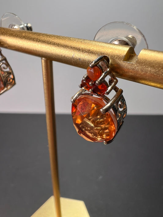 Tangerine quartz and fire opal sterling silver earrings