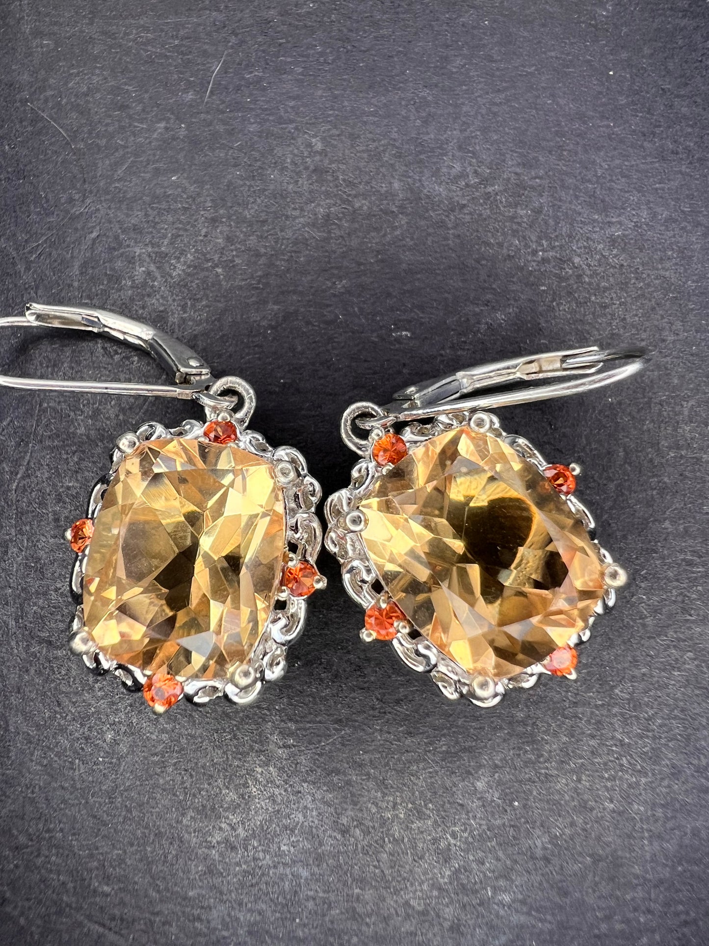 Morganite quartz and orange spinel sterling silver lever back earrings OOP