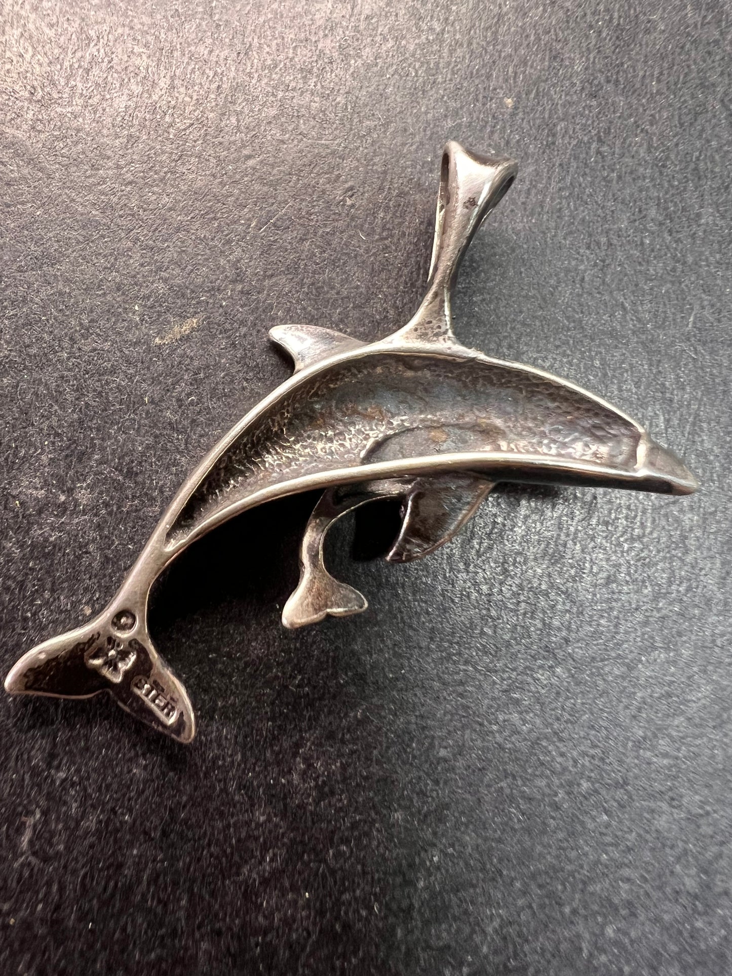 Vintage Sterling Silver Dolphin & Calf Pendant Charm Dead Stock