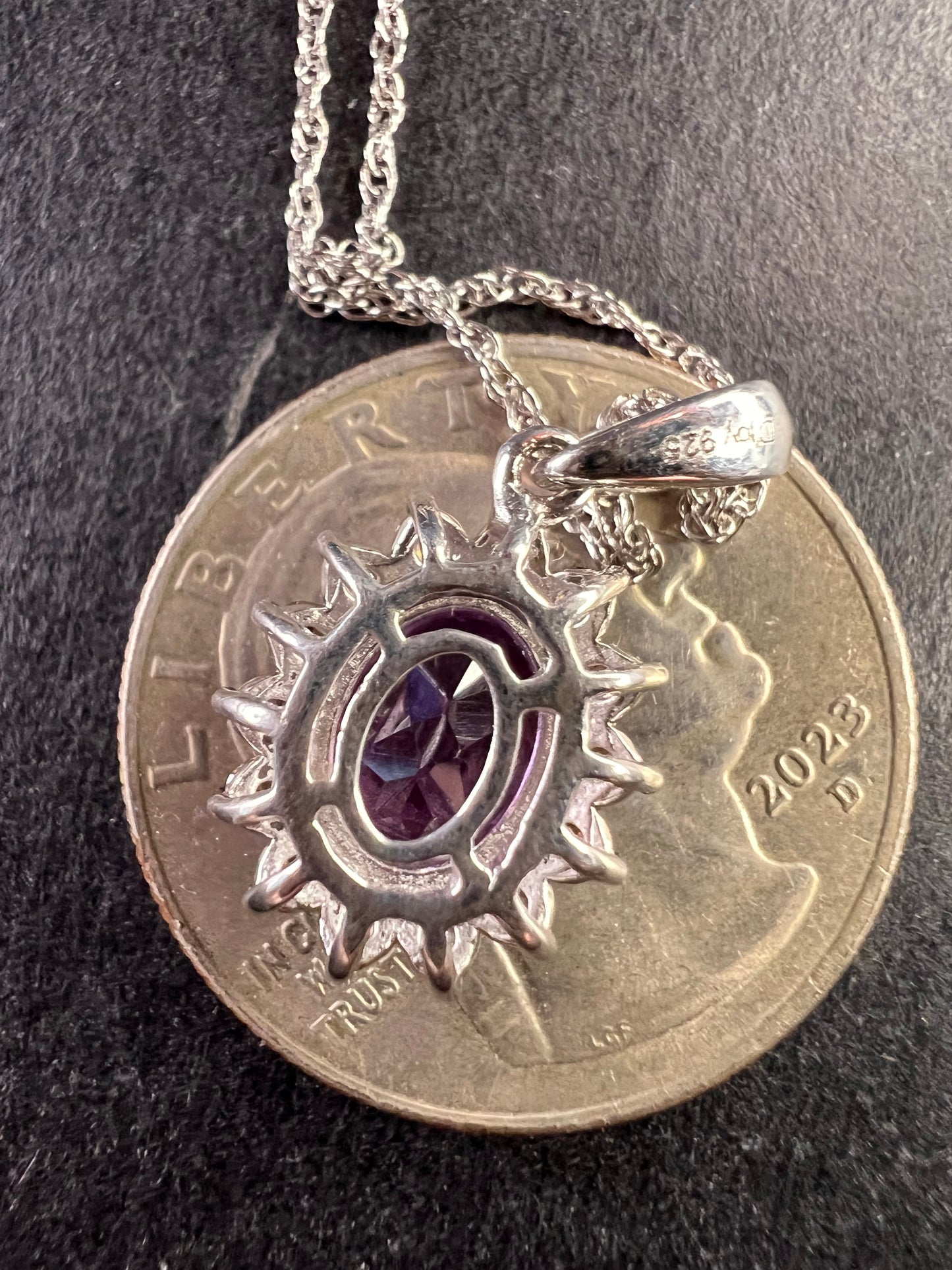 NEW Moroccan rose amethyst and brown zircon halo pendant in sterling silver with vintage chain