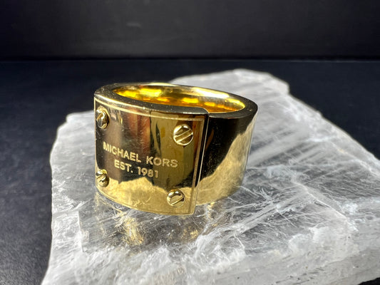 Michael Kors Gold Tone Wide Band Ring Size 6 Est 1981