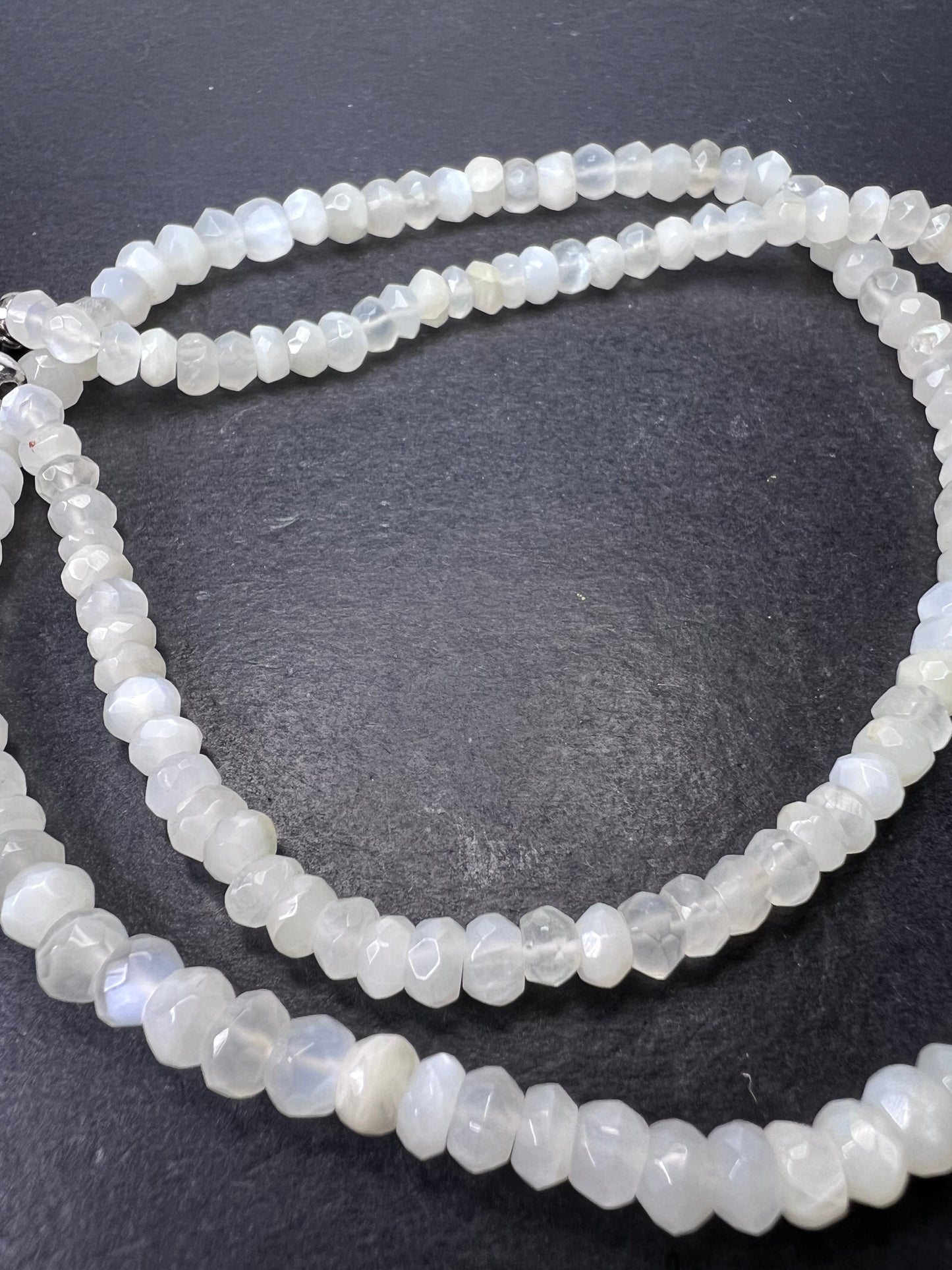 Faceted white moonstone necklace with sterling silver clasp